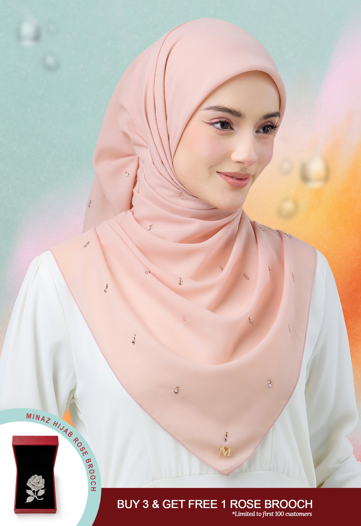 MINAZ HIJAB | EYEDROP PLAIN STONE - PEACH