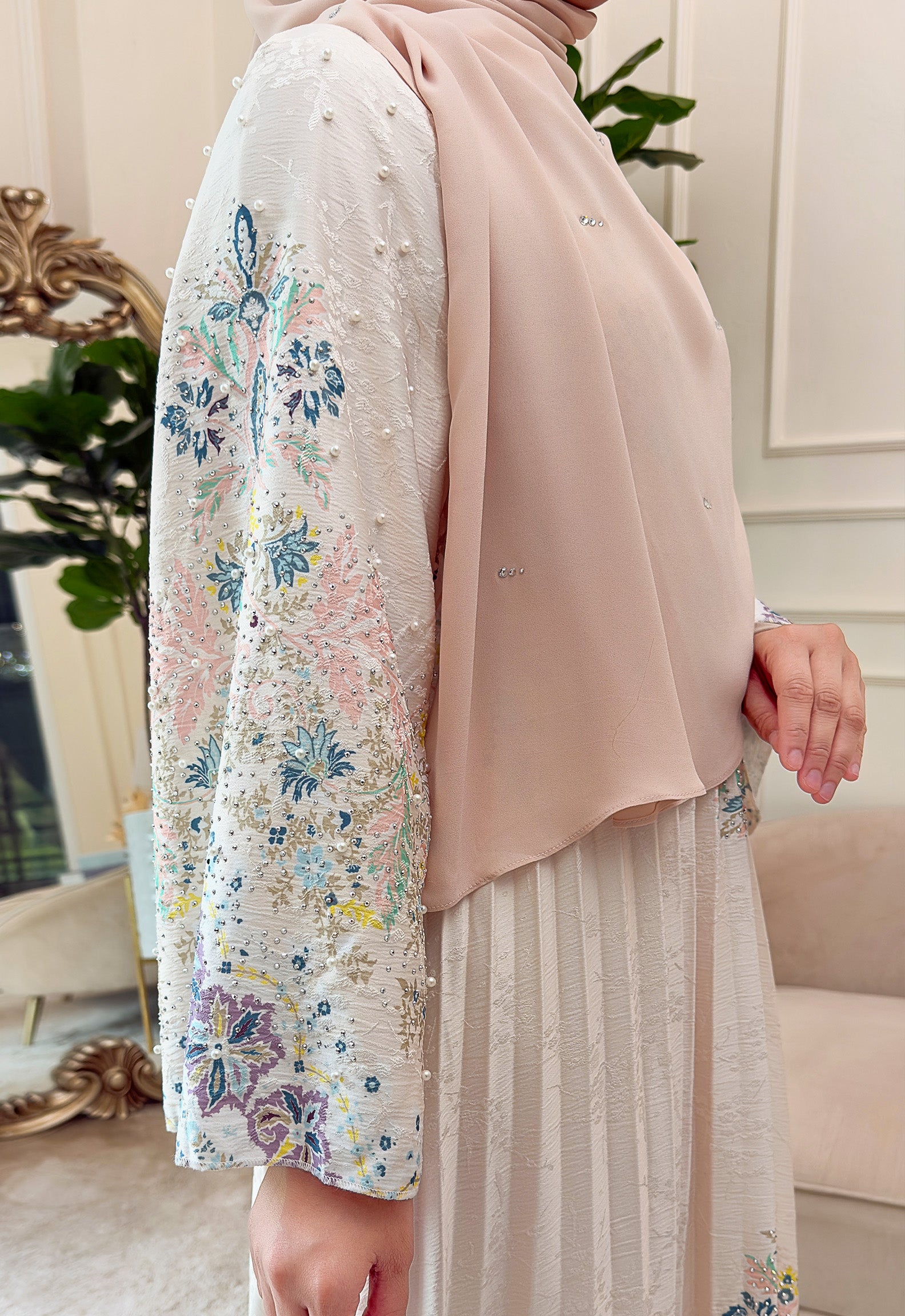 CAMILA JALABIYA PLEATED PRINTED - BEIGE BLUE