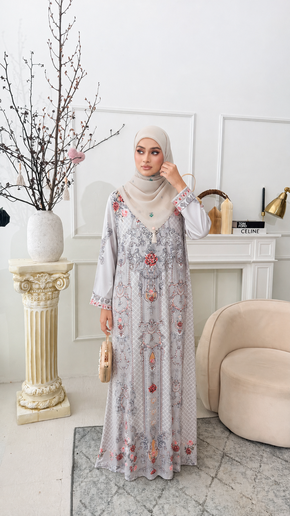 MINAZ JALABIYA | QAMRA PRINTED JALABIYA - BEIGE