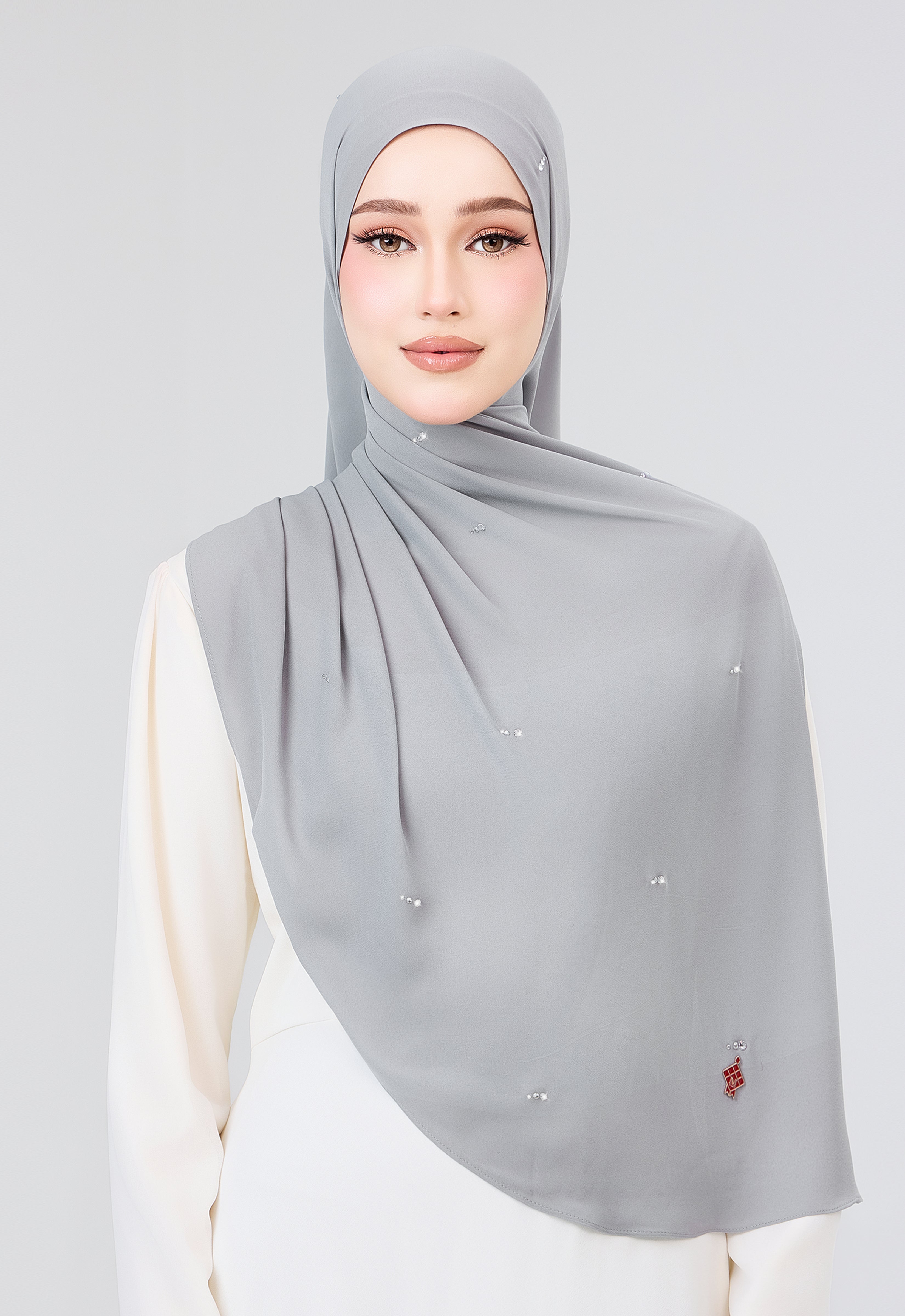 MINAZ HIJAB | SETULUS RAYA PLAIN STONE SHAWL - GRAY
