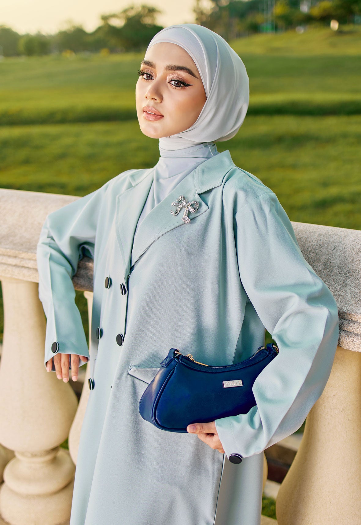 HADYAA CLASSIC ABAYA BLUE GRAY - Main Image