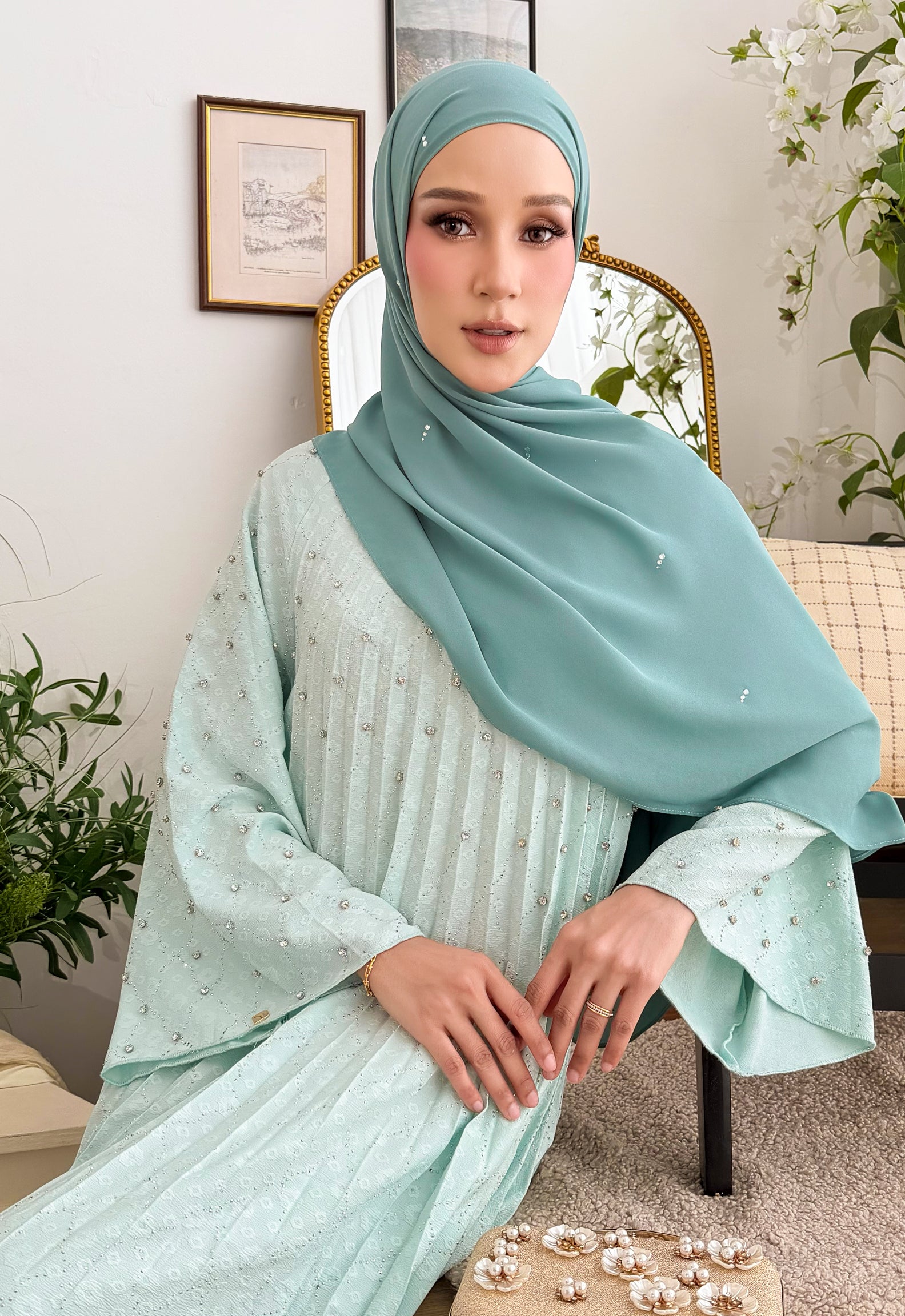 ALEEYA JALABIYA PLEATED PLAIN - TIFFANY