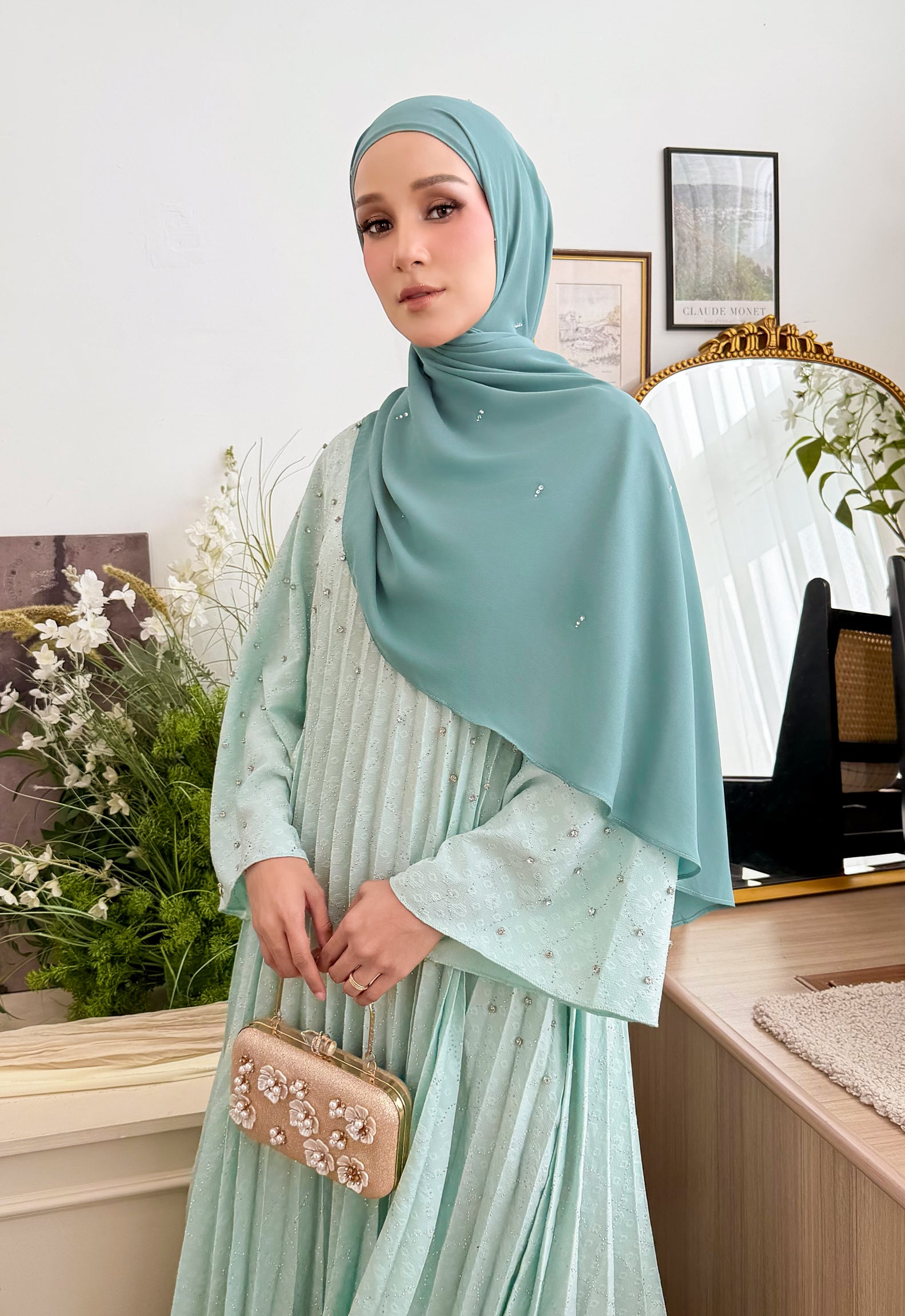 ALEEYA JALABIYA PLEATED PLAIN - TIFFANY