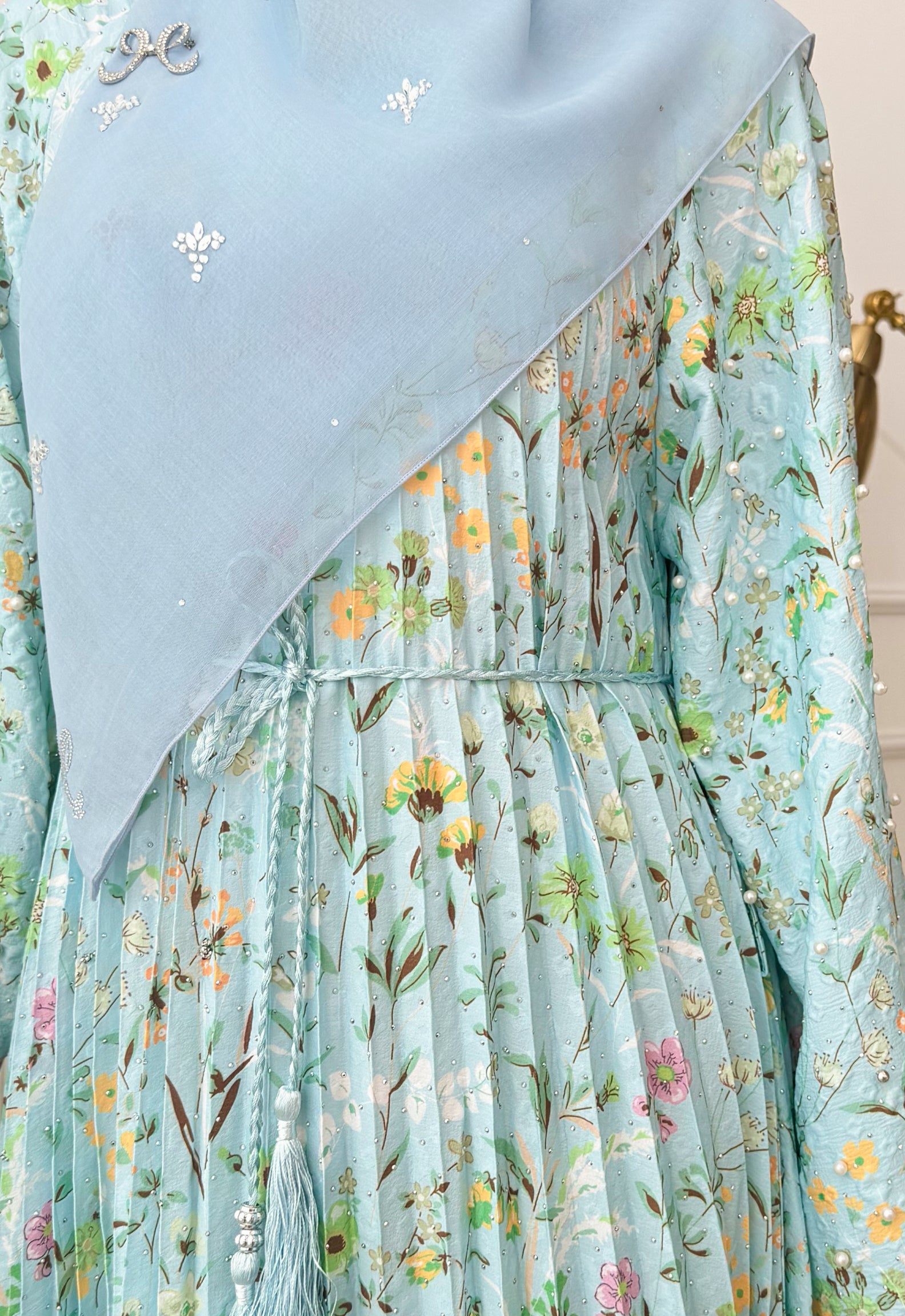 JASMINE JALABIYA PLEATED PRINTED - BLUE