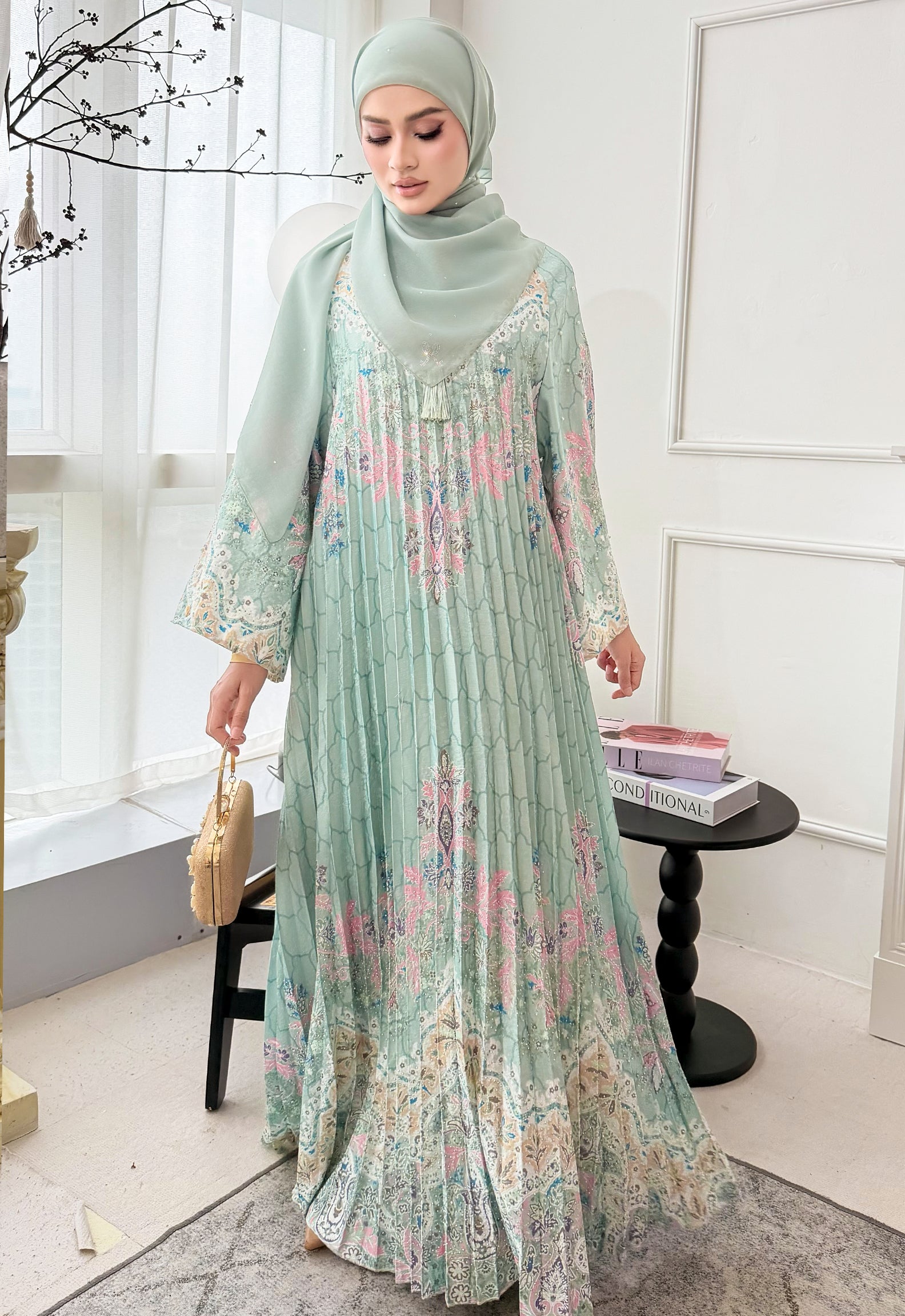 DANEEN JALABIYA PLEATED PRINTED - TIFFANY