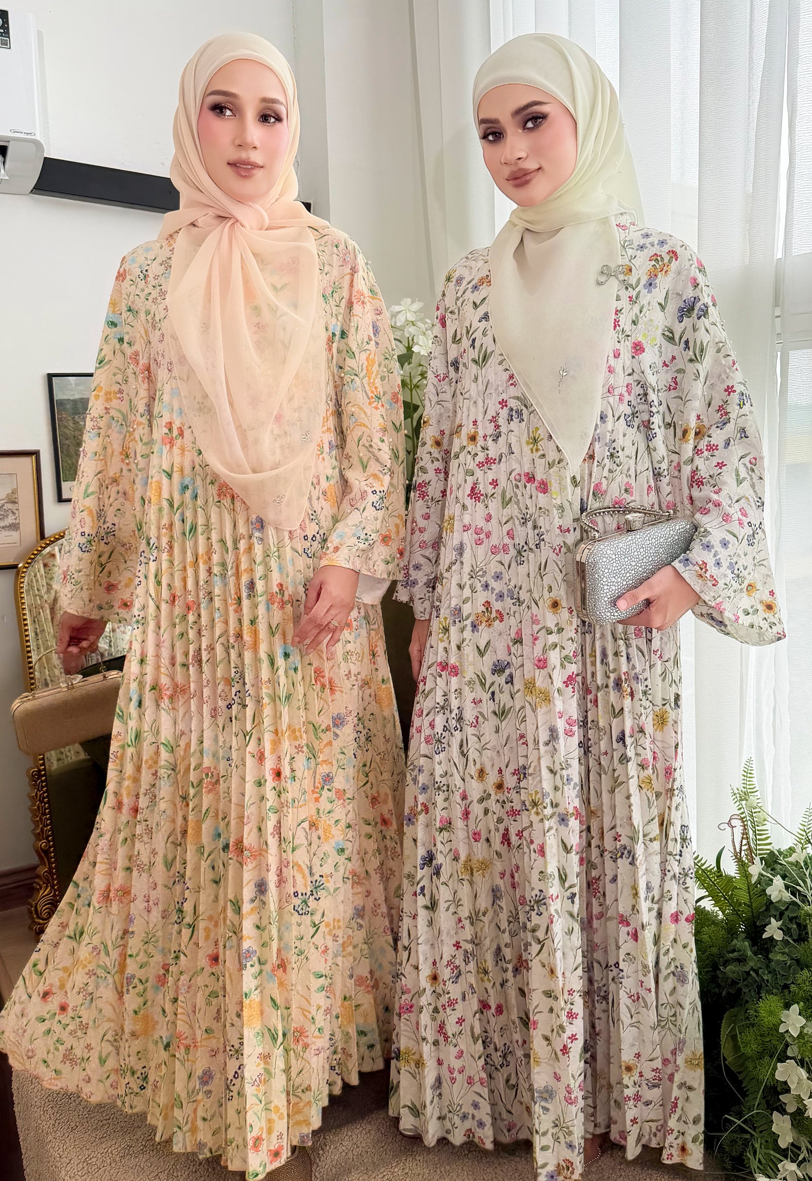 JASMINE JALABIYA PLEATED PRINTED - YELLOW