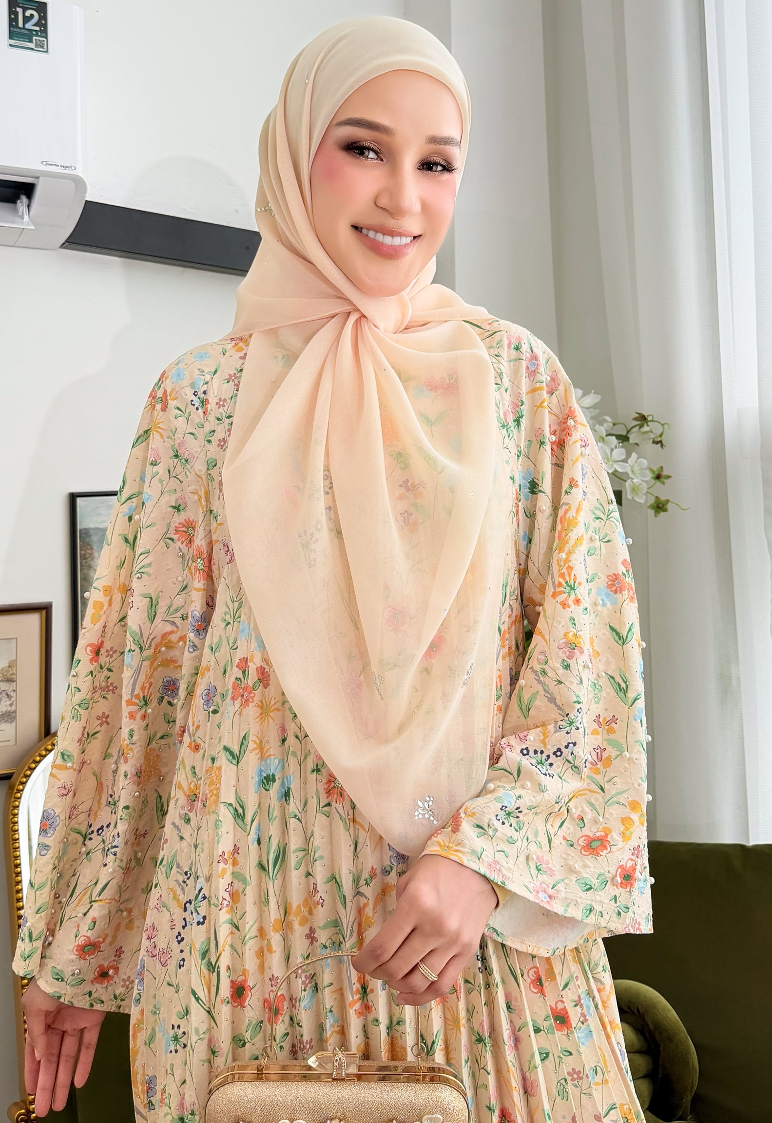 JASMINE JALABIYA PLEATED PRINTED - YELLOW