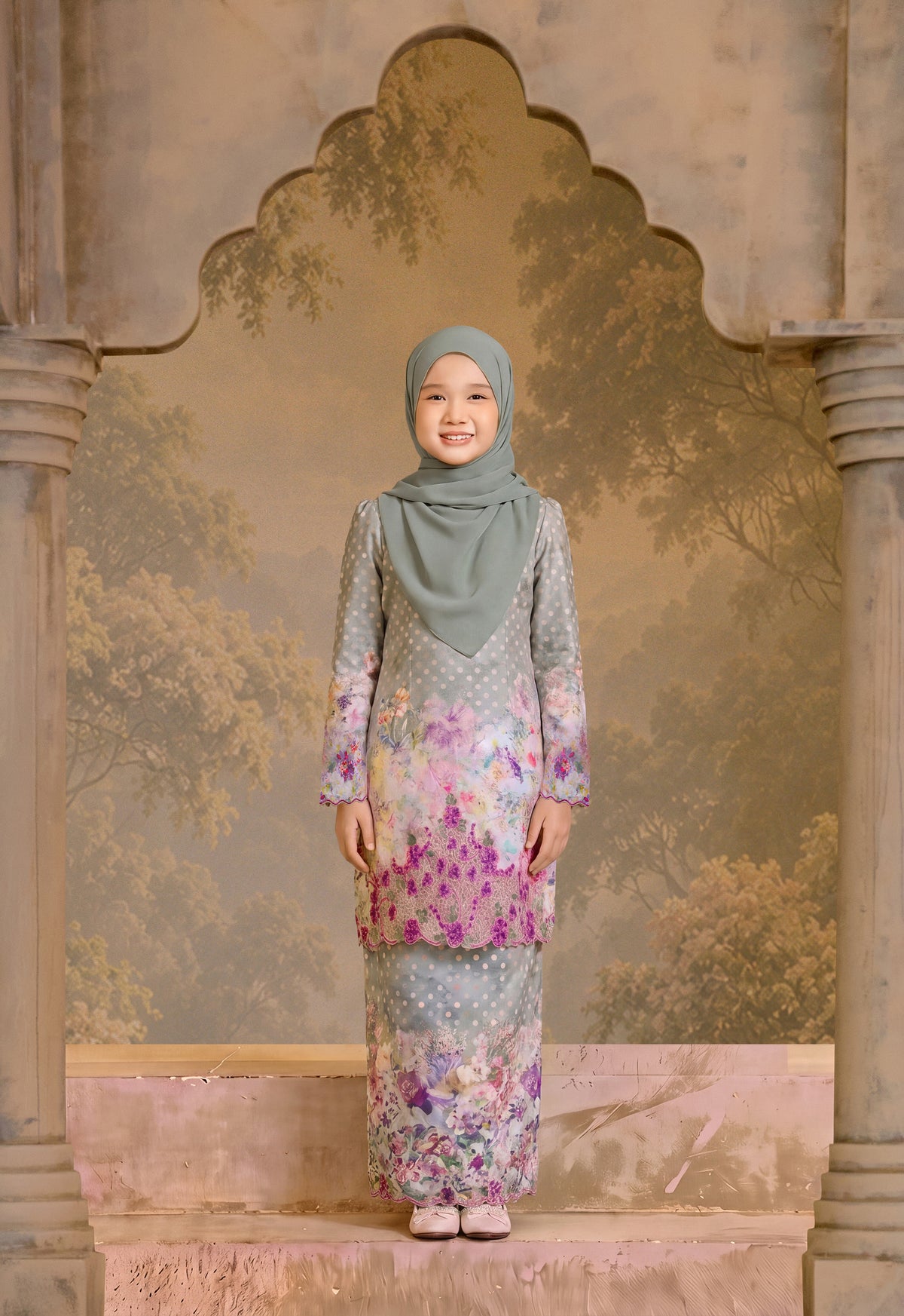KEMBOJA SERIES | KEMBOJA KURUNG MODERN KIDS- RAINBOW GREEN