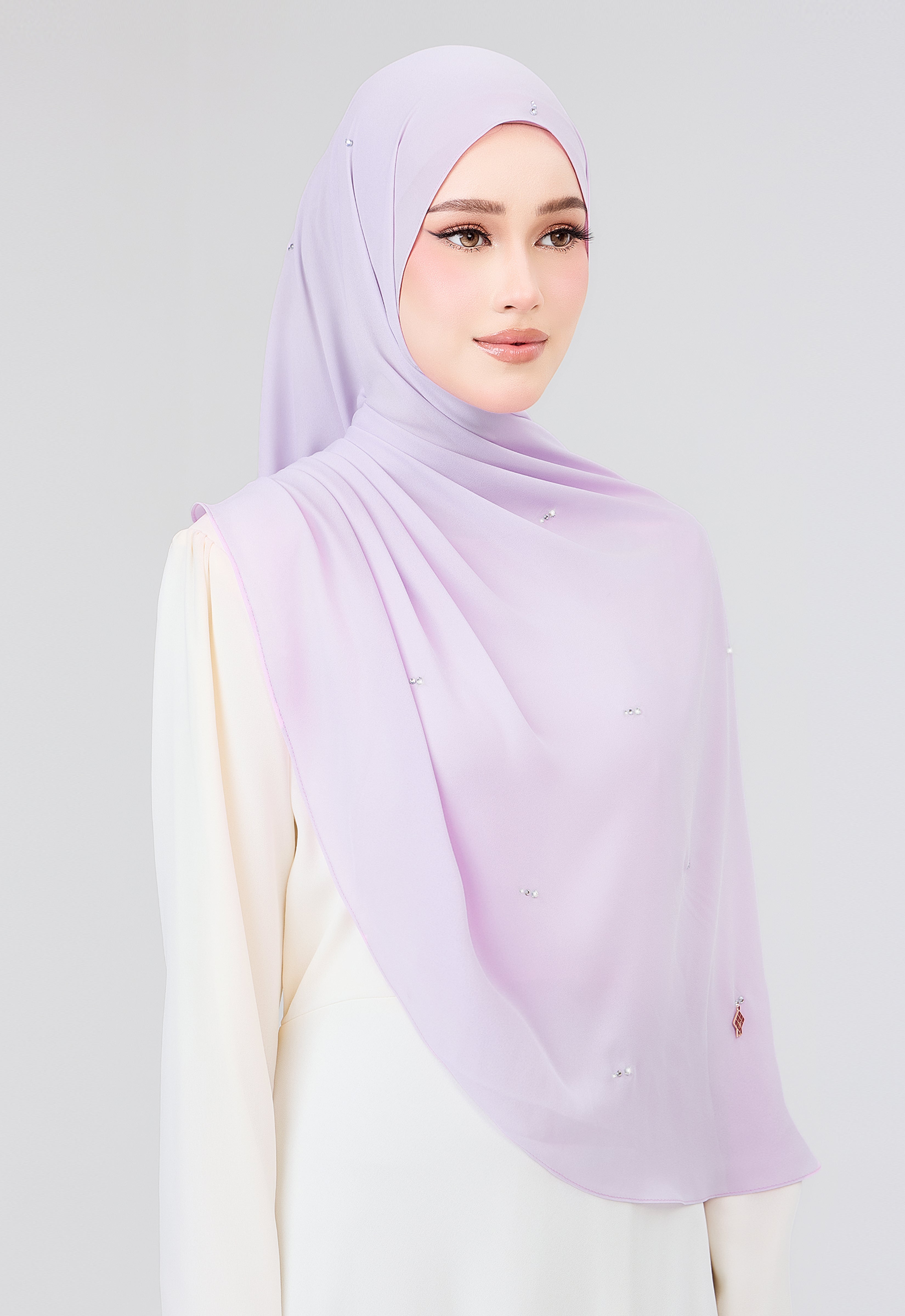 MINAZ HIJAB | SETULUS RAYA PLAIN STONE SHAWL - LILAC