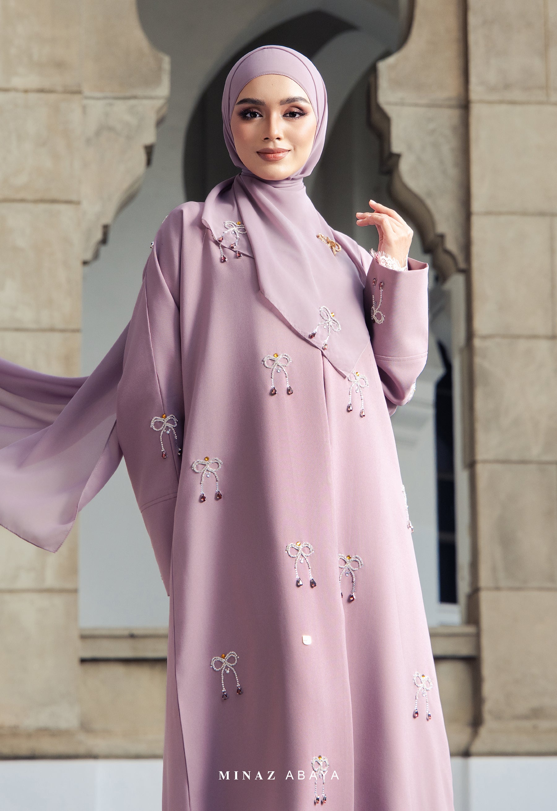 WAFA LUXE RIBBON ABAYA 2.0 - DUSTY PURPLE