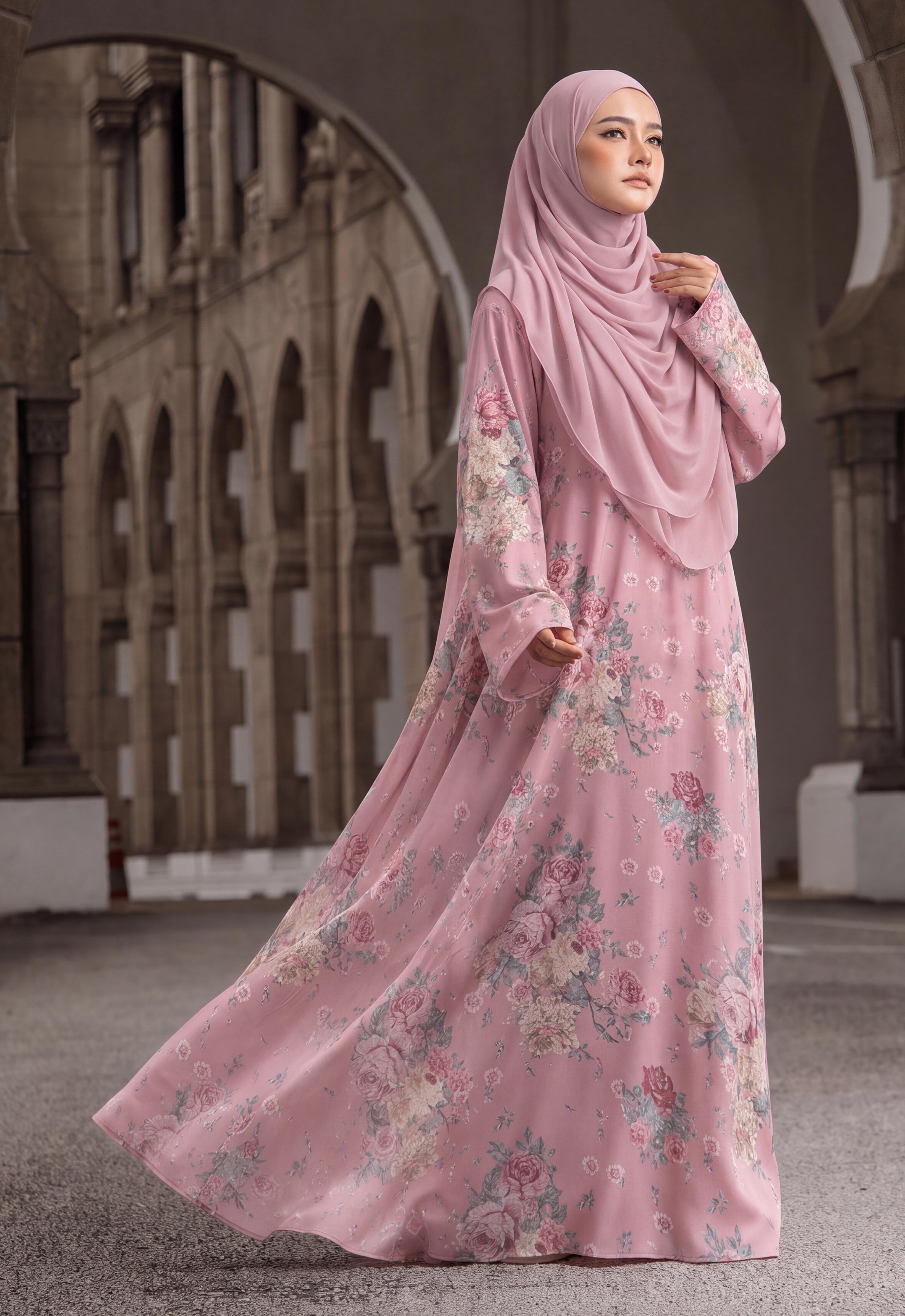 MINAZ JALABIYA | RUHI PRINTED JALABIYA - DUSTY PINK