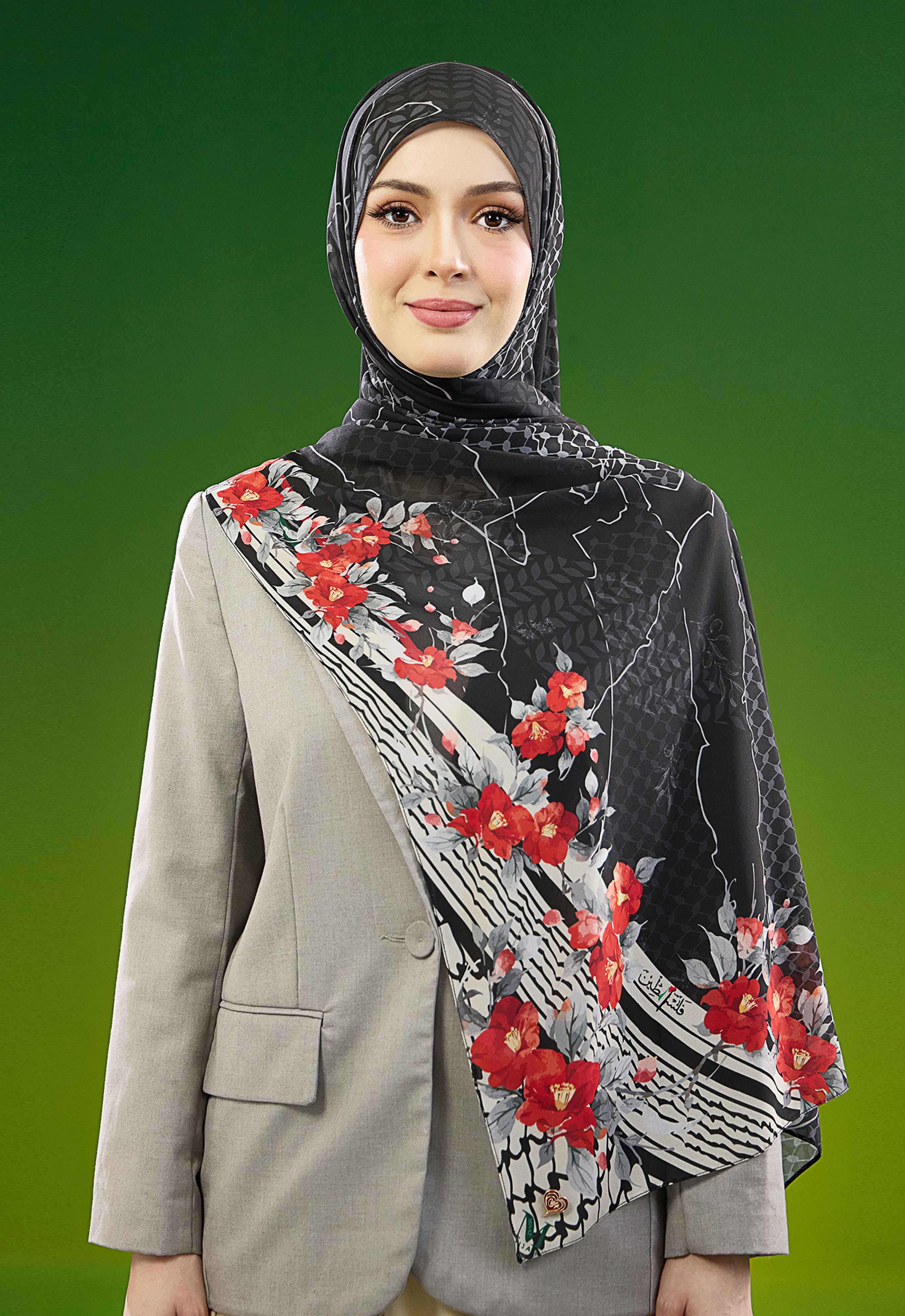 FREE PALESTINE SHAWL - PALESTINE BLOOM BLACK