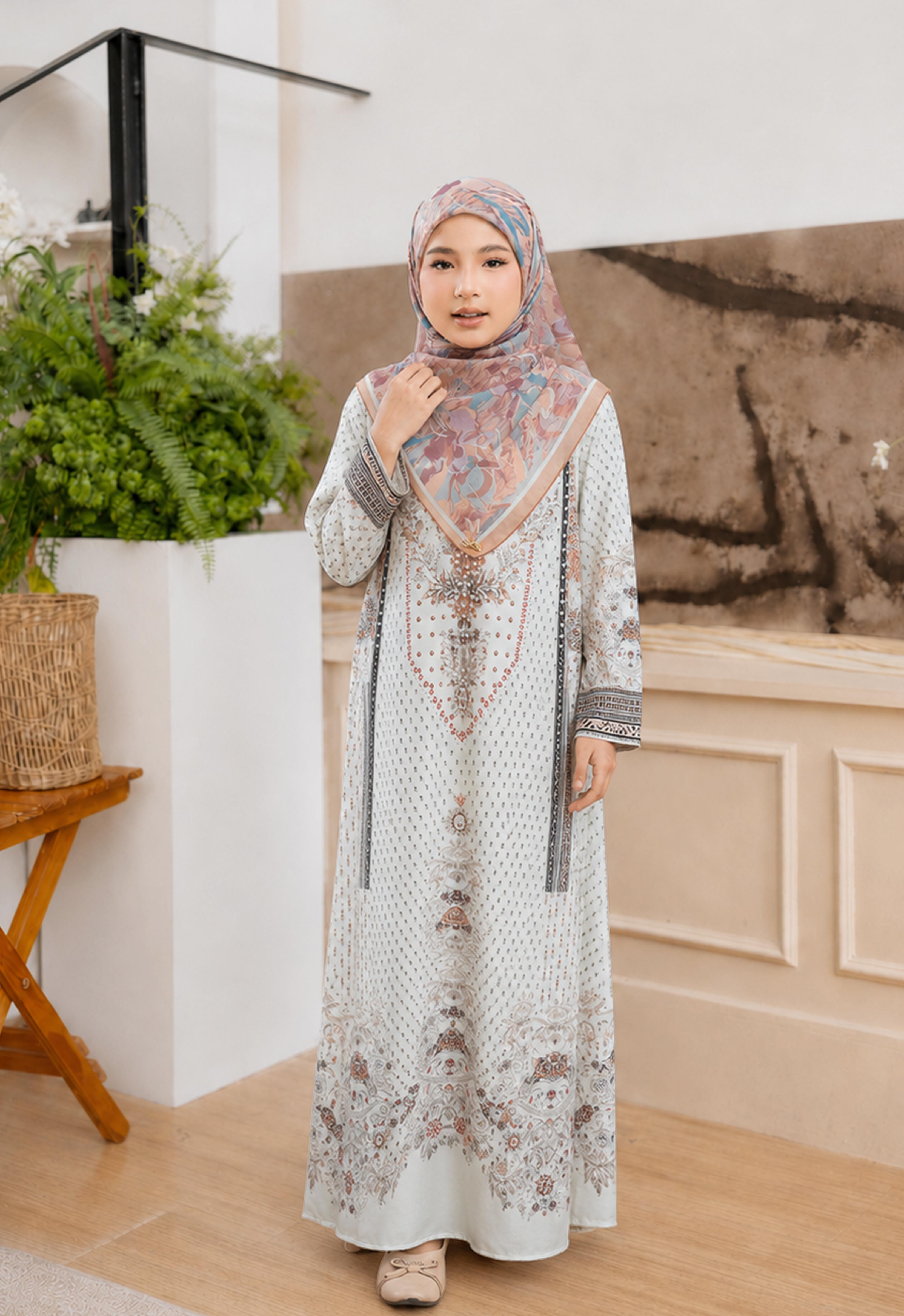 MINAZ ABAYA | KIDS TAALIA PRINTED JALABIYA - ORANGE MINT GREEN