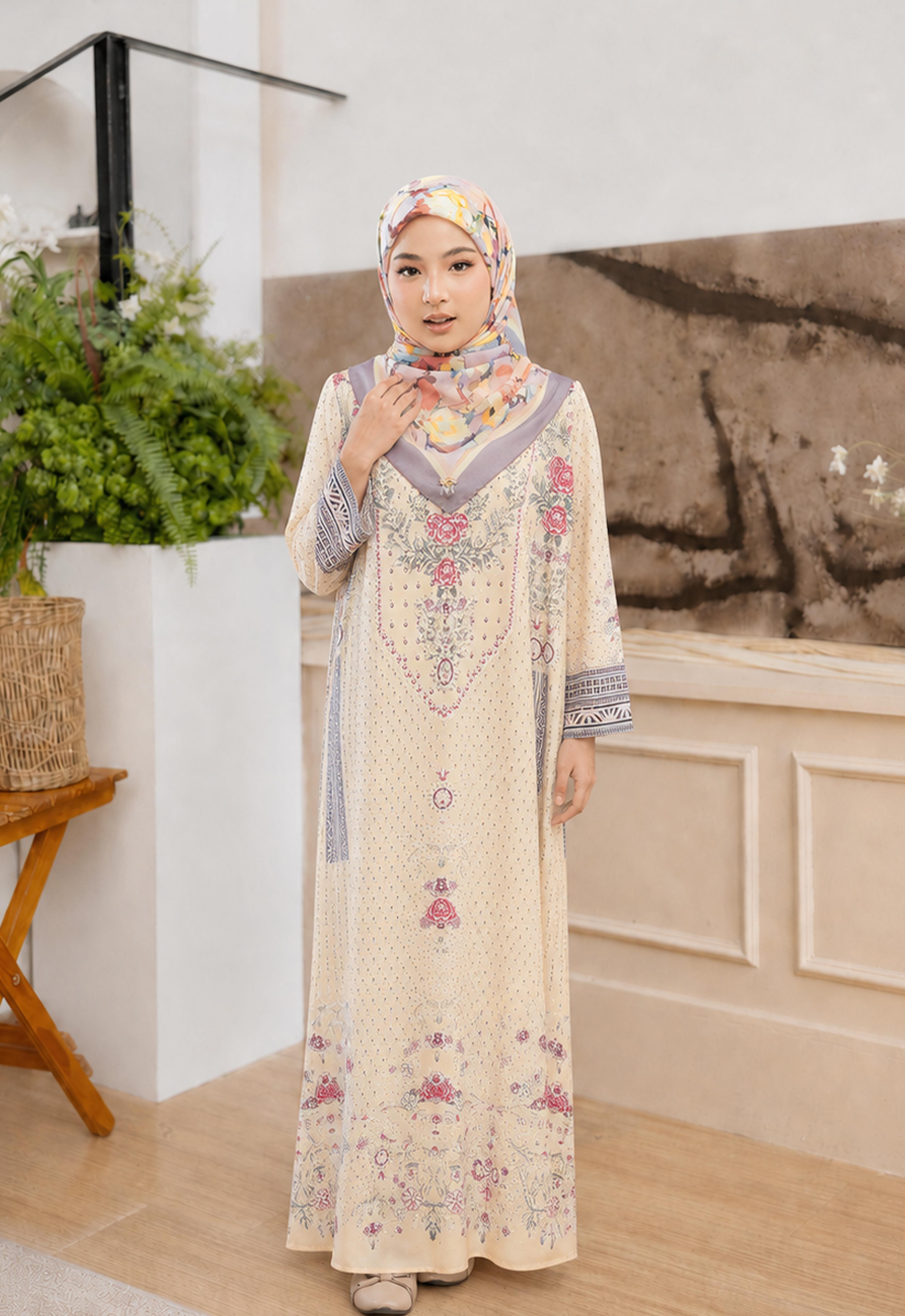 MINAZ ABAYA | KIDS TAALIA PRINTED JALABIYA - BUTTER YELLOW