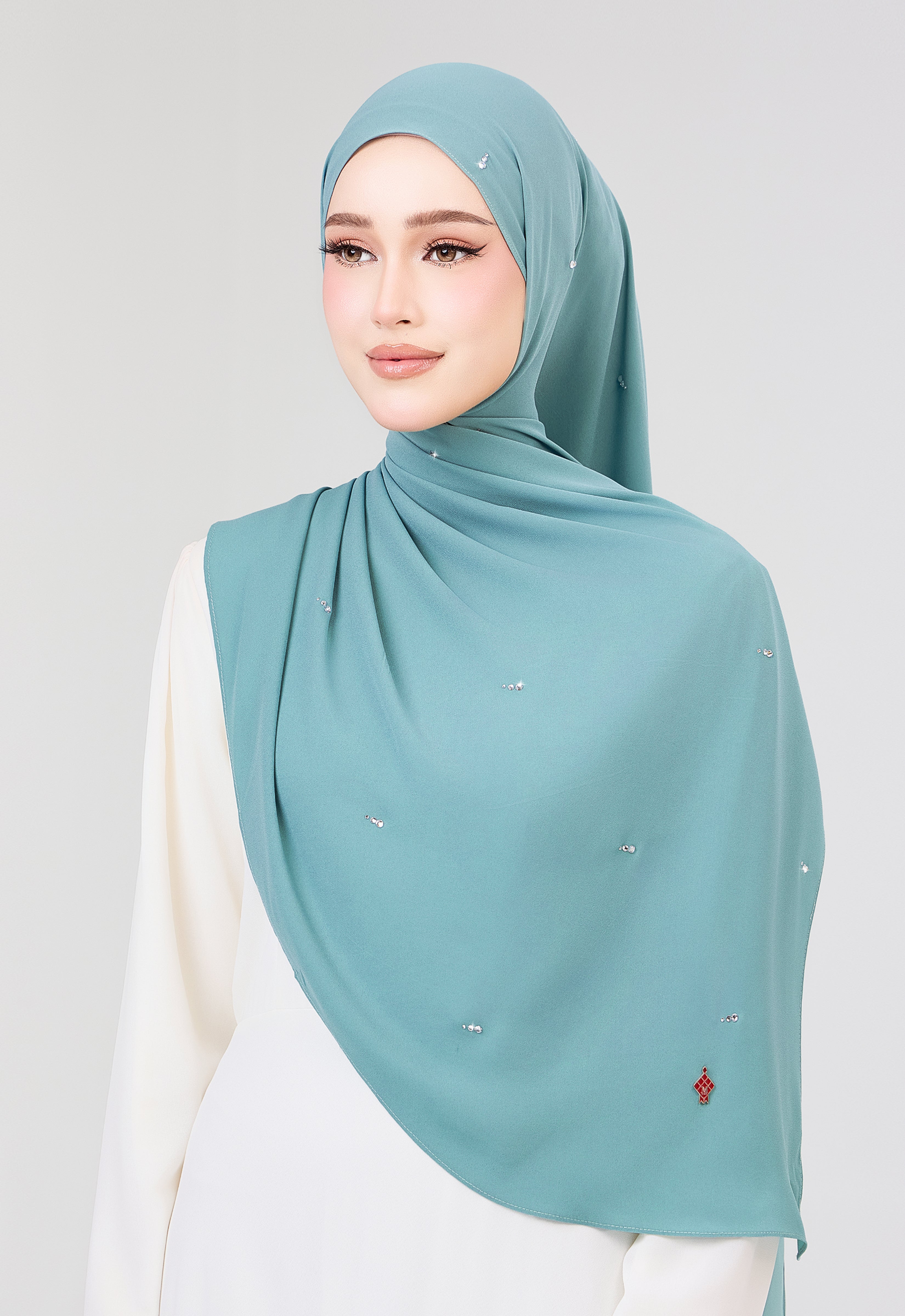 MINAZ HIJAB | SETULUS RAYA PLAIN STONE SHAWL - TURQUOISE