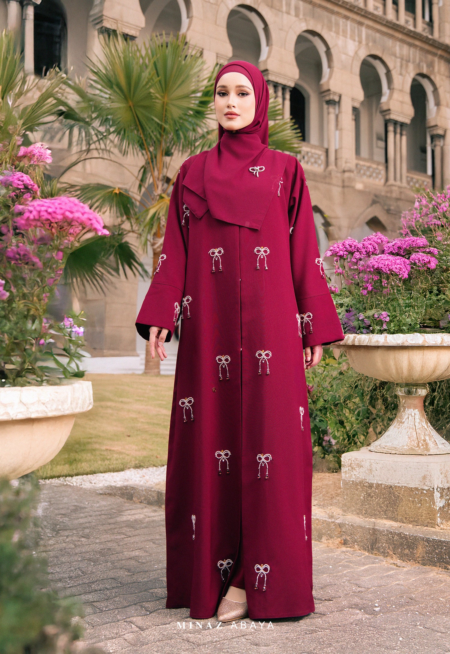 WAFA LUXE RIBBON ABAYA 2.0 - MAROON