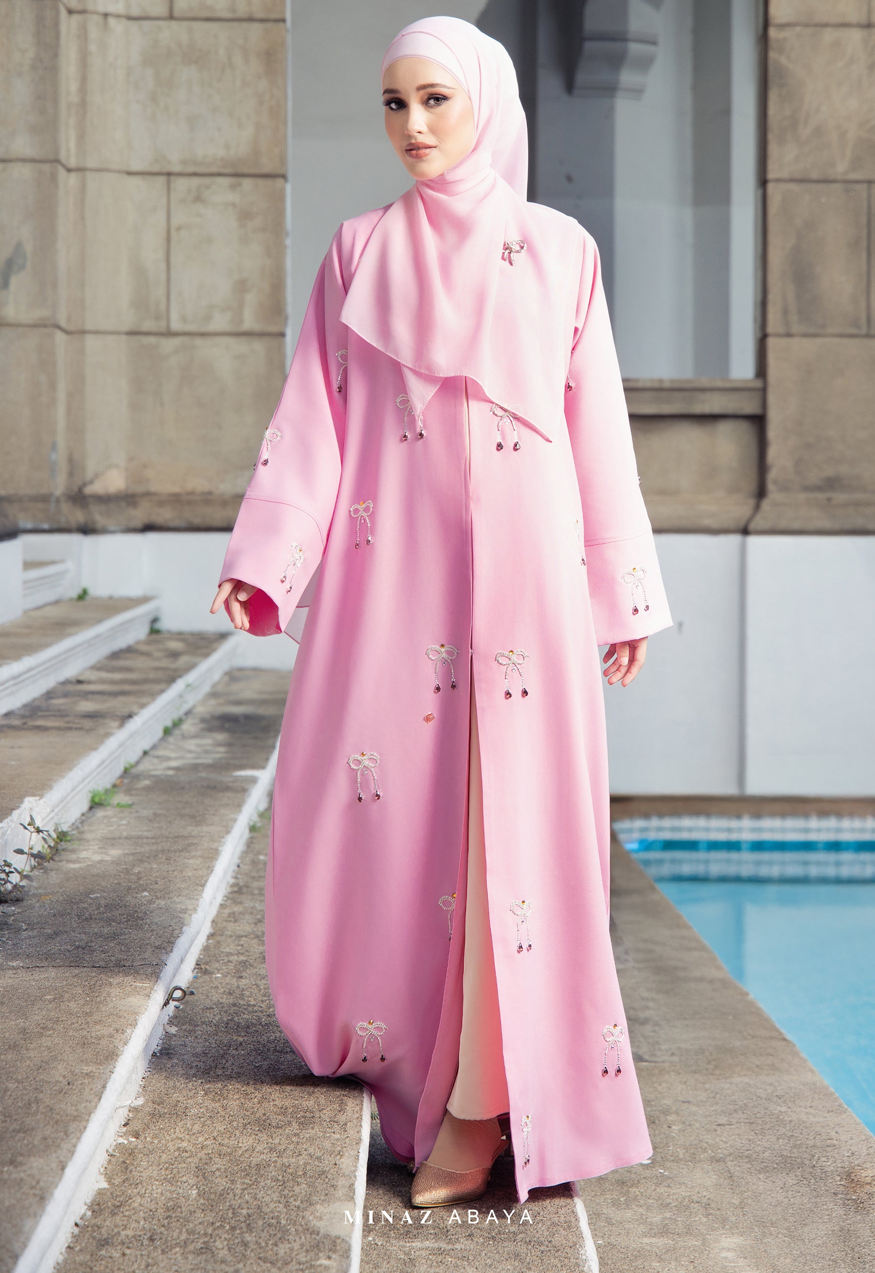 WAFA LUXE RIBBON ABAYA 2.0 - PINK