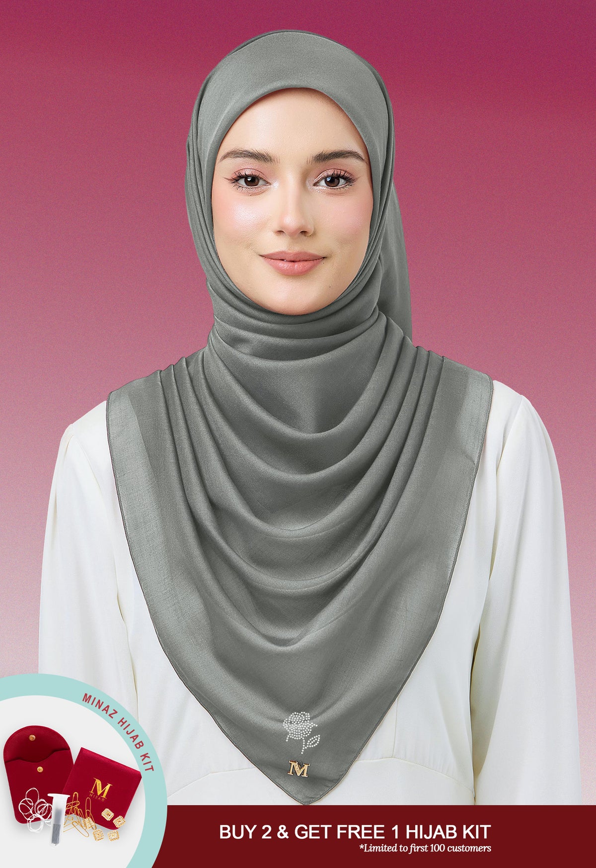 MINAZ HIJAB - PLAIN BASIC ROSEY - DUSTY GRAY