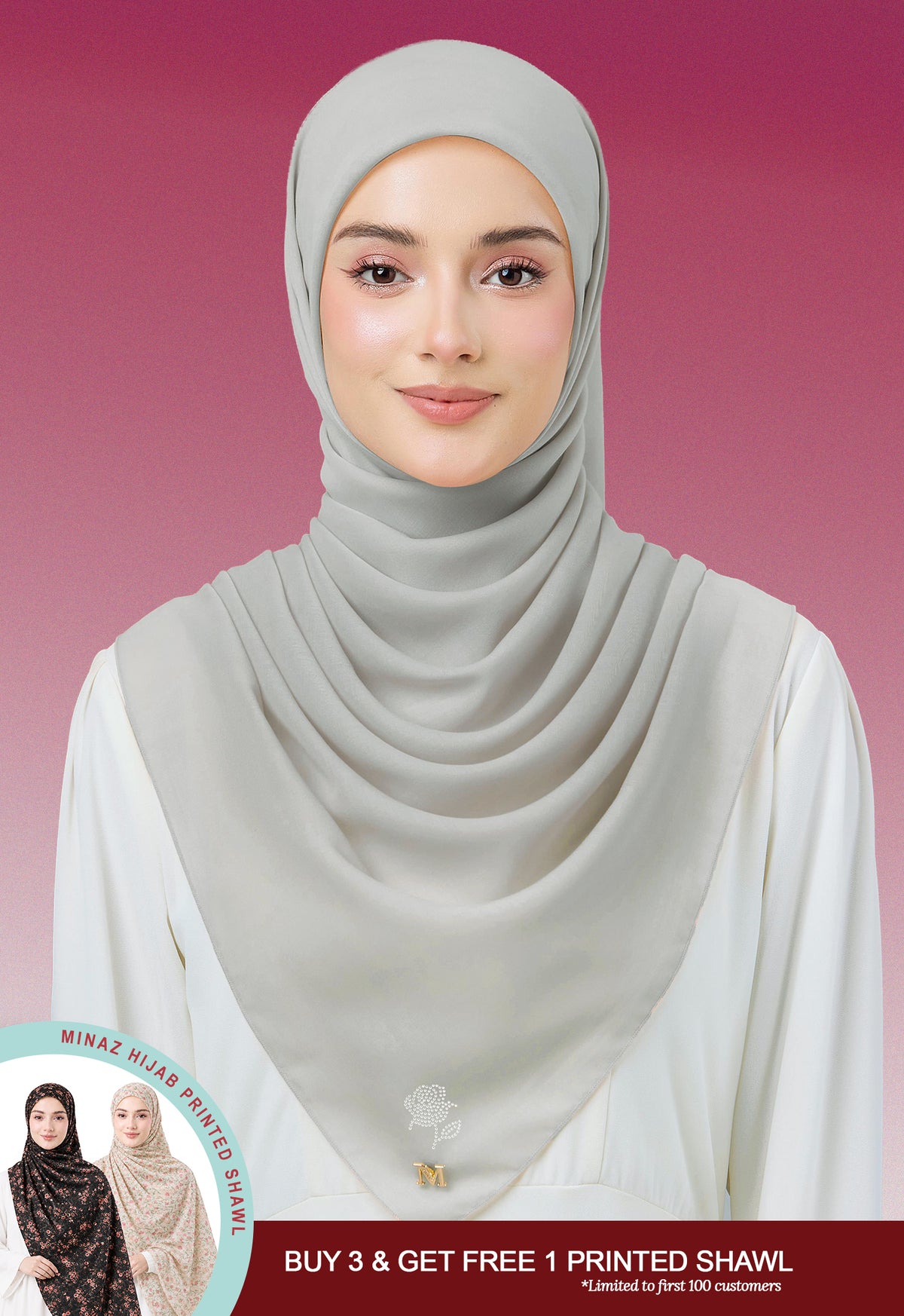 MINAZ HIJAB | PLAIN BASIC ROSEY - LIGHT GRAY