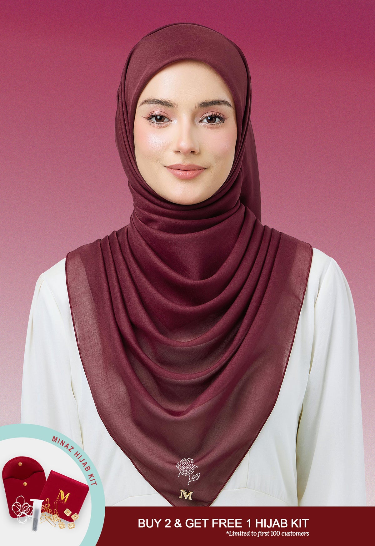 MINAZ HIJAB - PLAIN BASIC ROSEY - MAROON
