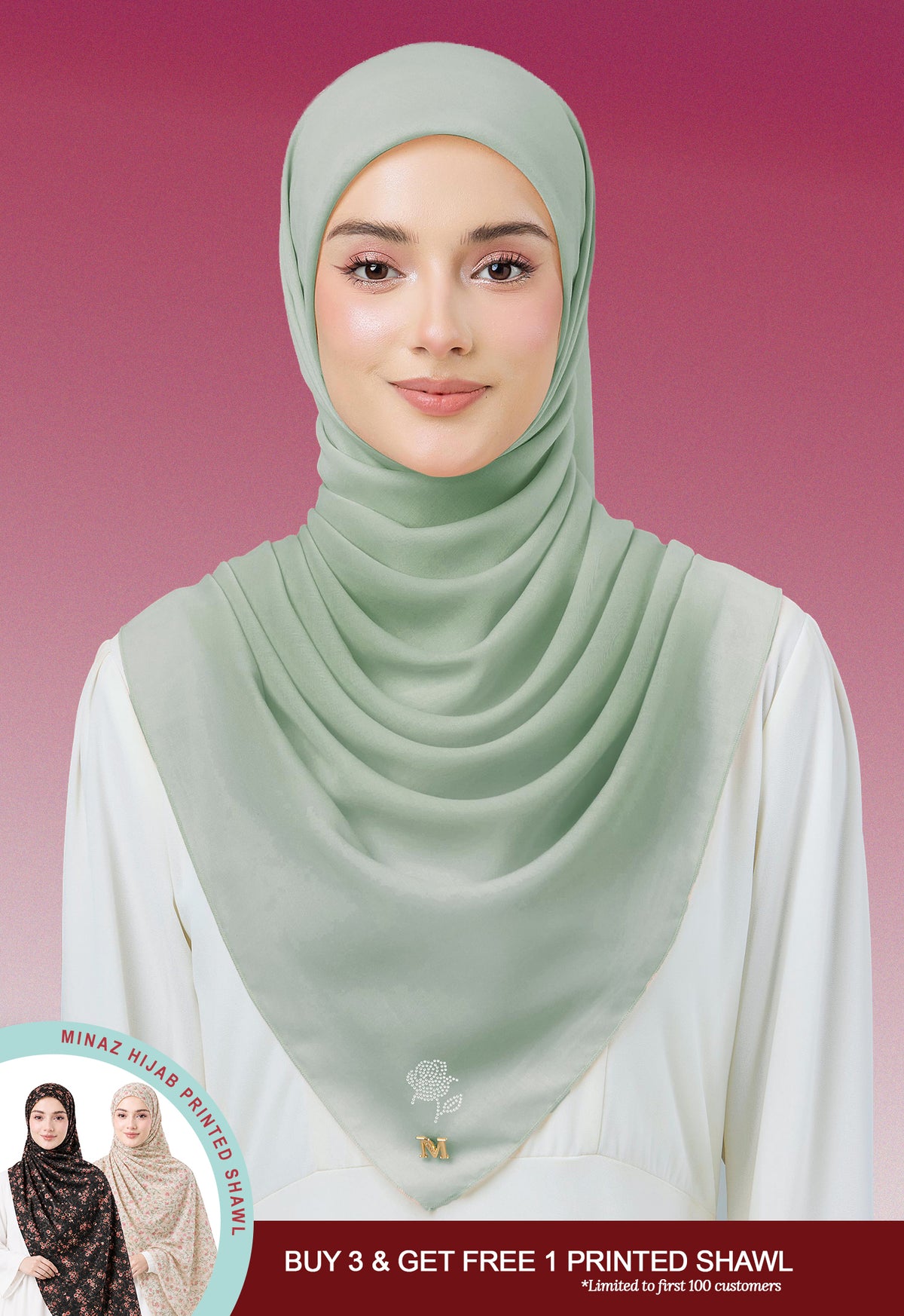 MINAZ HIJAB | PLAIN BASIC ROSEY - SAGE GREEN