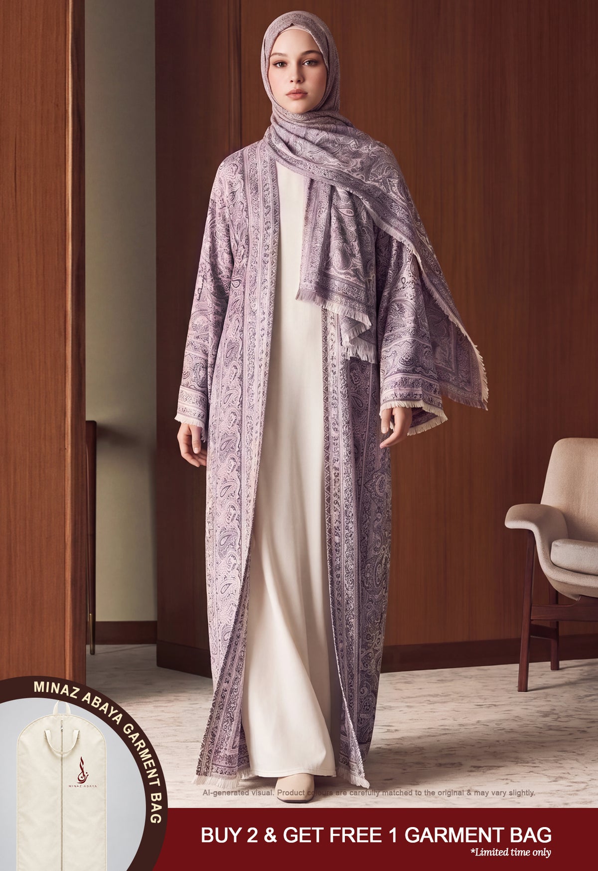 MINAZ JALABIYA | PASHMINA ABAYA - PLUM GREY
