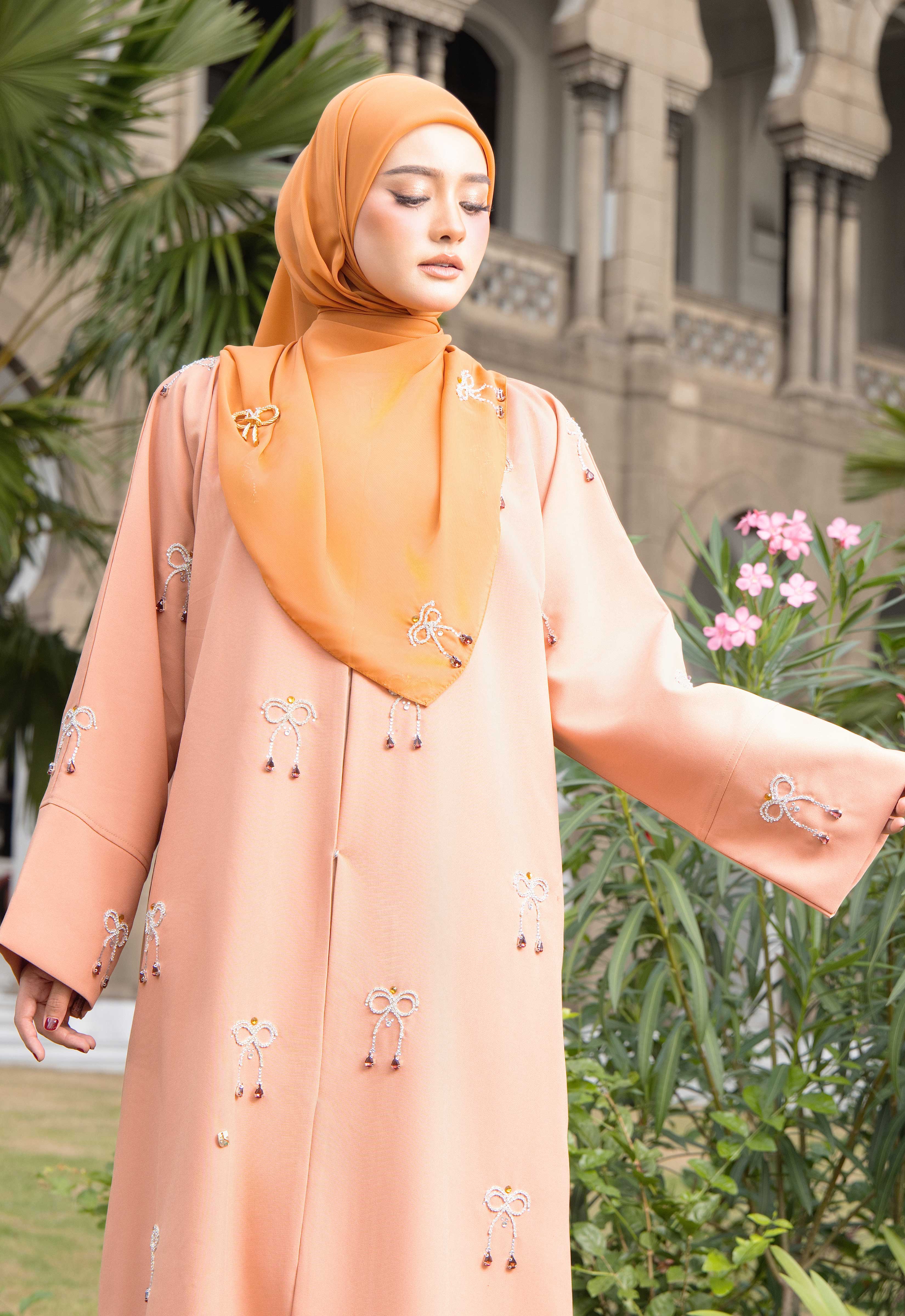 WAFA LUXE RIBBON ABAYA 2.0 - PASTEL CORAL