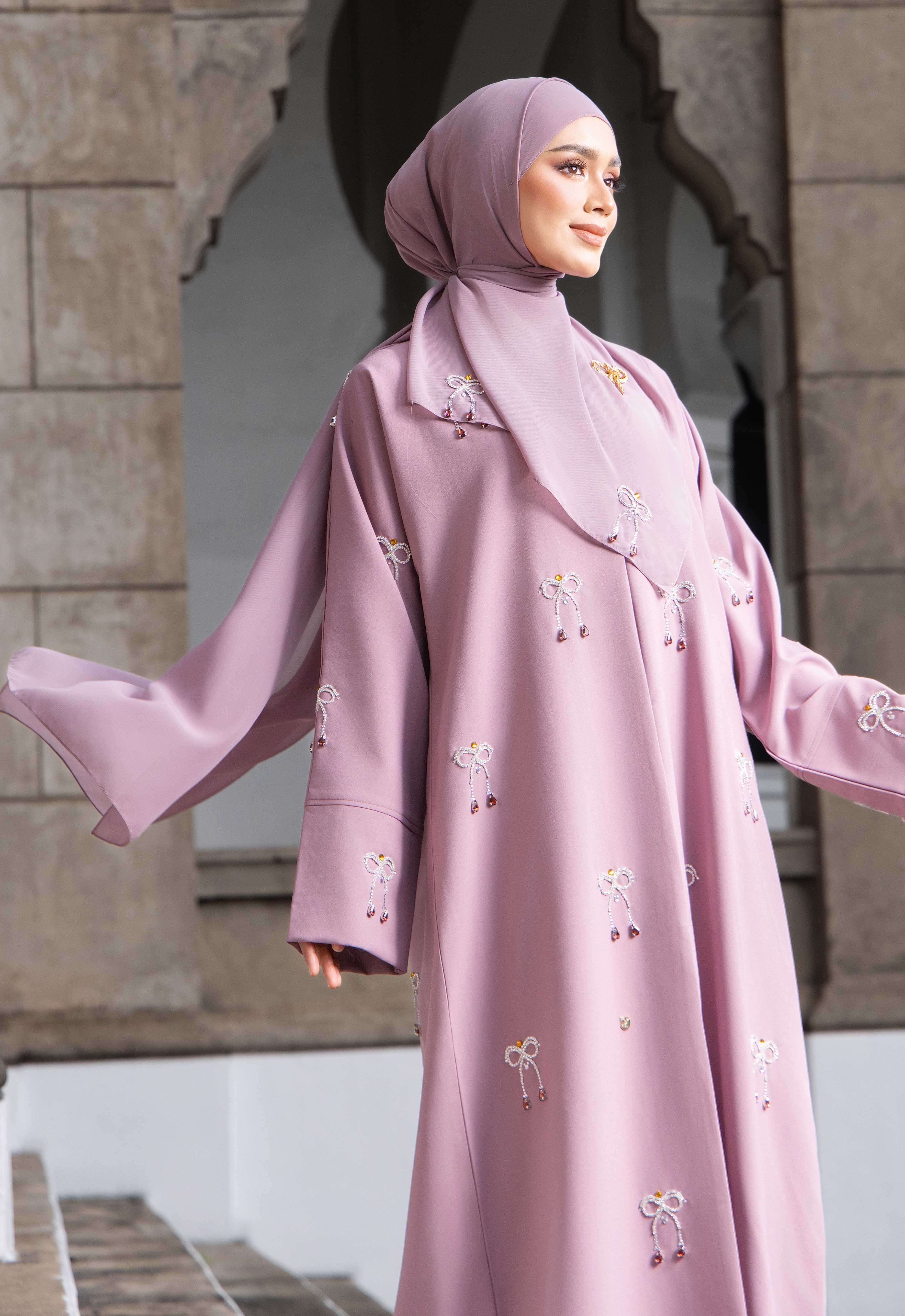 WAFA LUXE RIBBON ABAYA 2.0 - DUSTY PURPLE