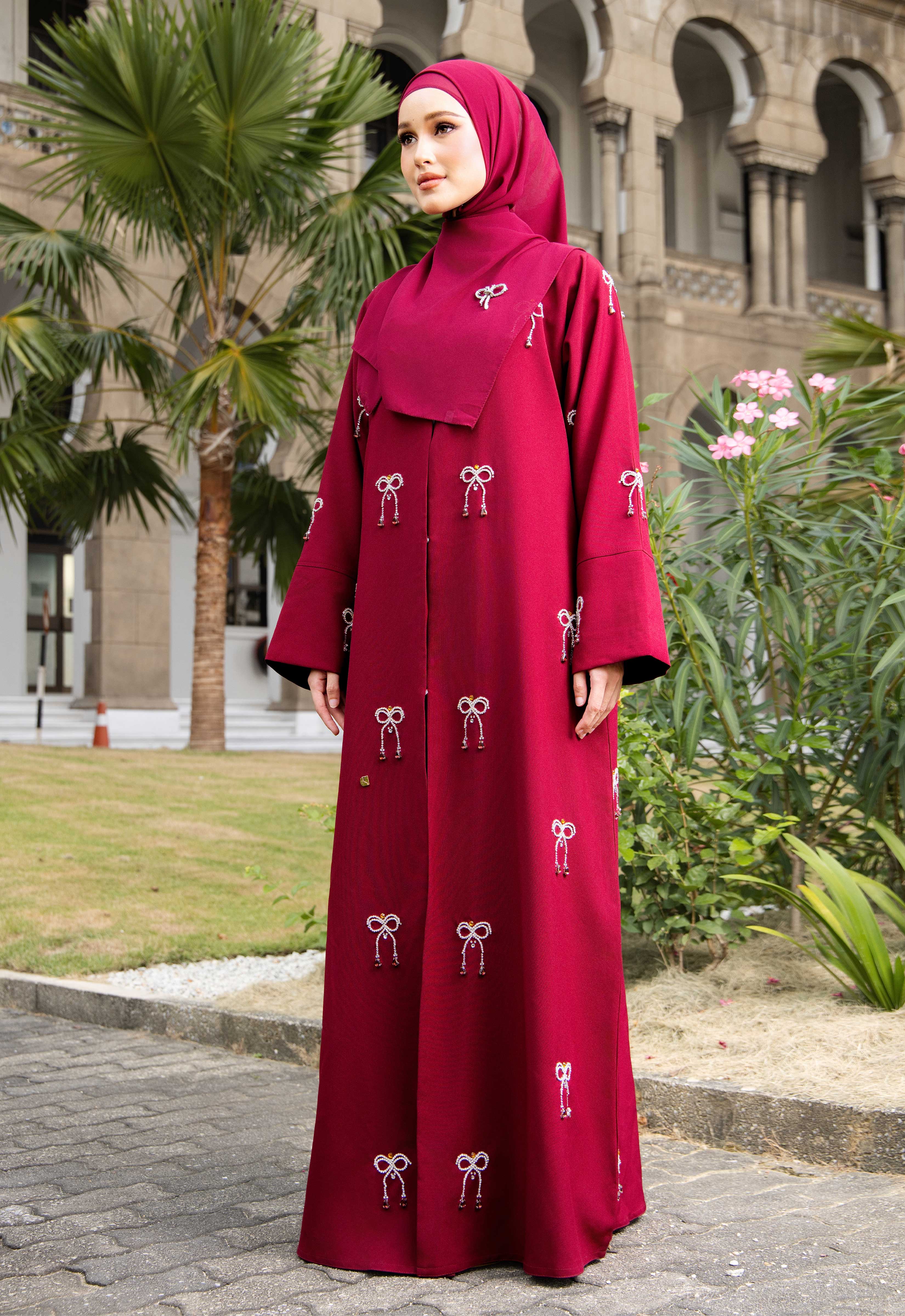 WAFA LUXE RIBBON ABAYA 2.0 - MAROON