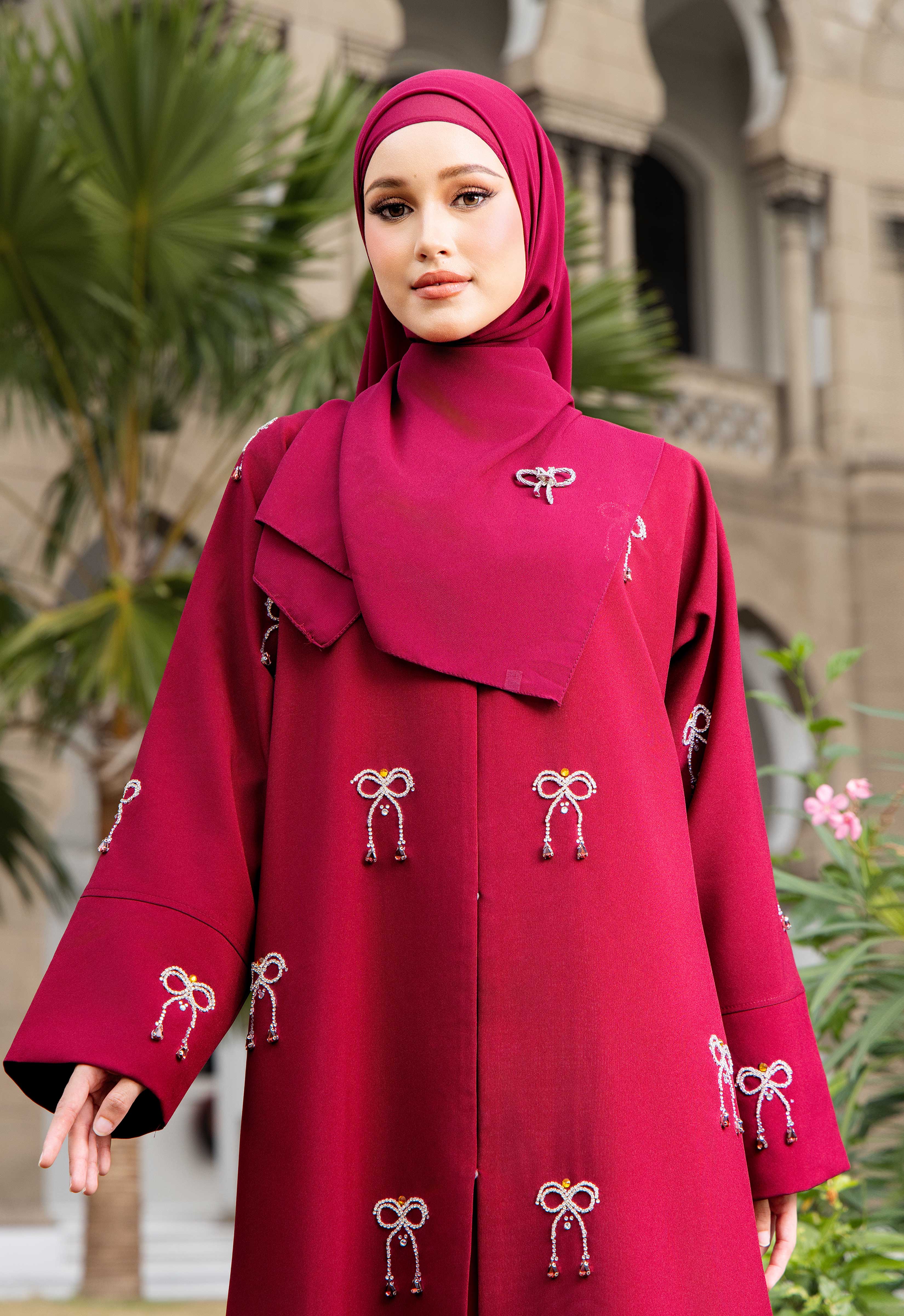 WAFA LUXE RIBBON ABAYA 2.0 - MAROON