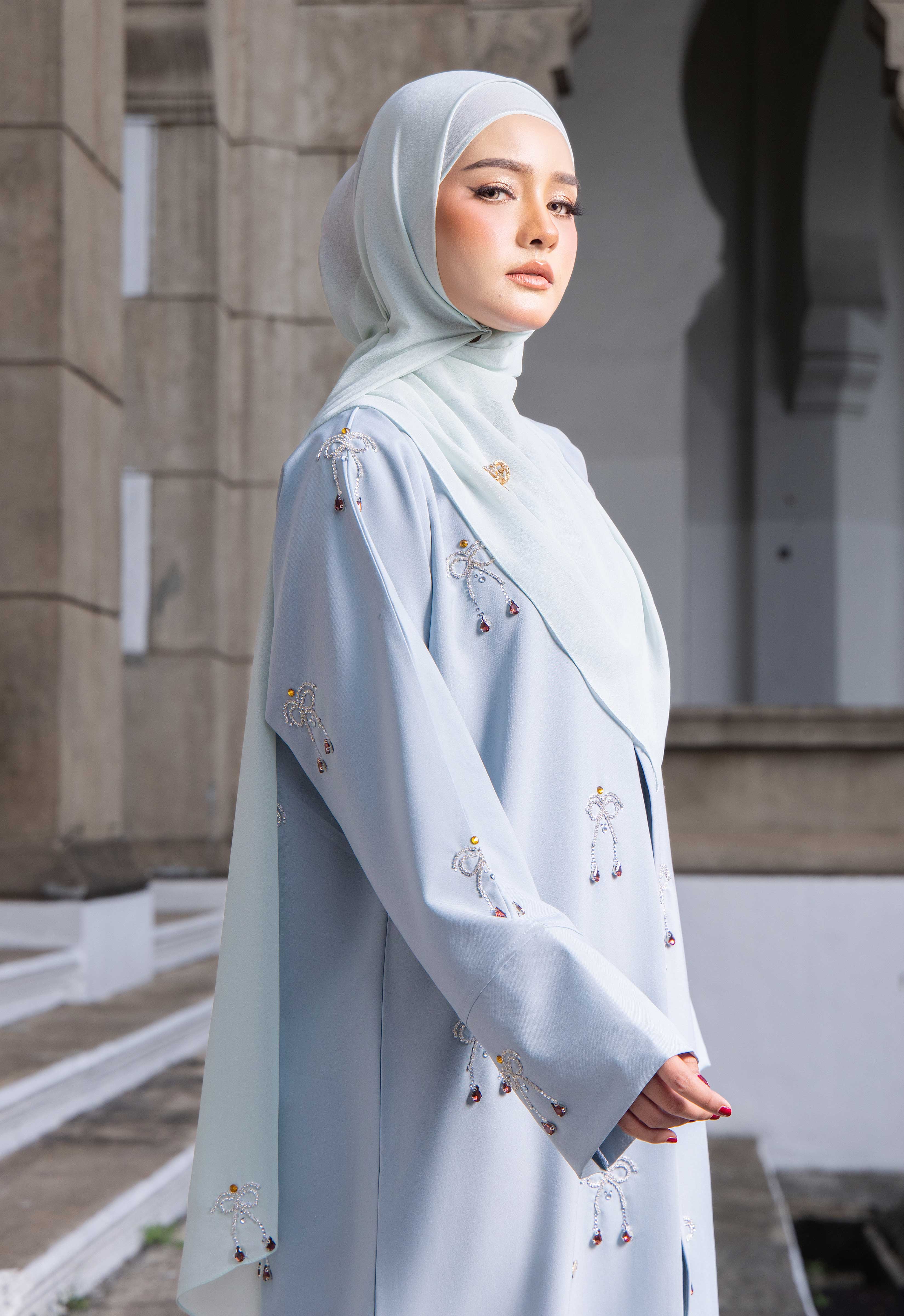 WAFA LUXE RIBBON ABAYA 2.0 - MINT GREEN