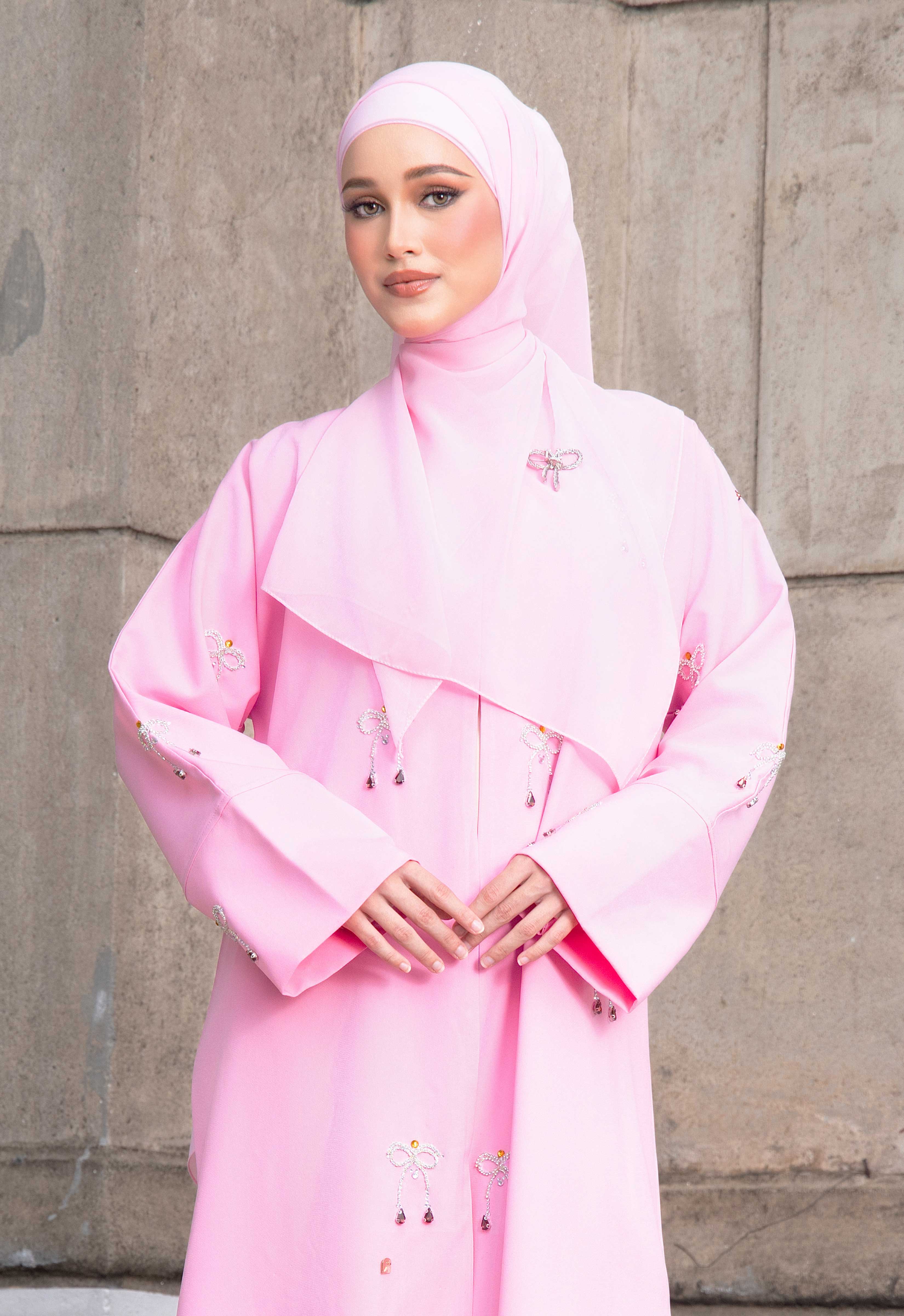 WAFA LUXE RIBBON ABAYA 2.0 - PINK