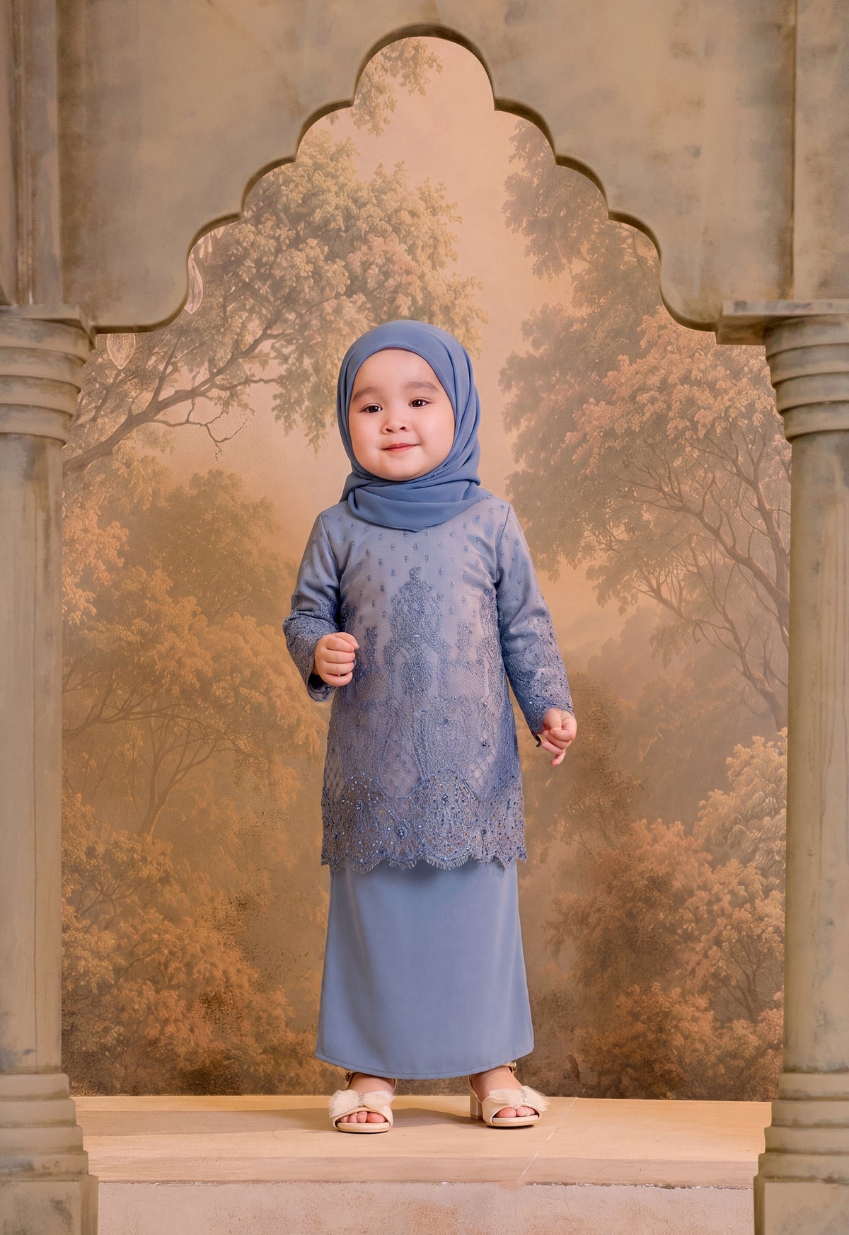 LUXE SERIES |YASMEEN LACEY KURUNG MODERN KIDS - BLUE
