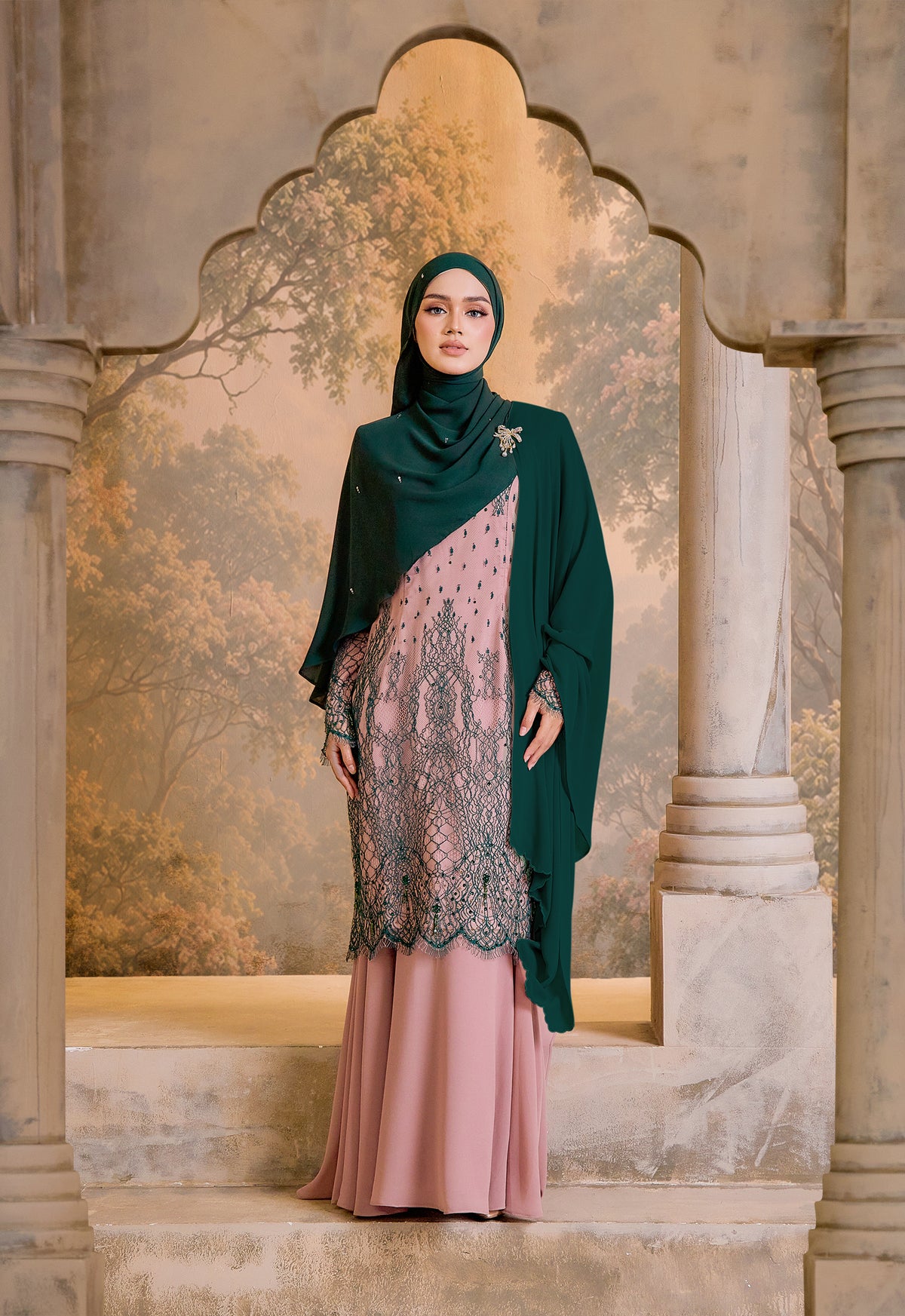 LUXE SERIES |YASMEEN LACEY KURUNG MODERN - GREEN