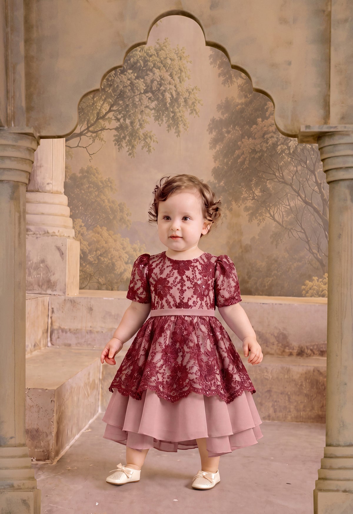 LUXE SERIES |YASMEEN LACEY BABY DRESS - MAROON