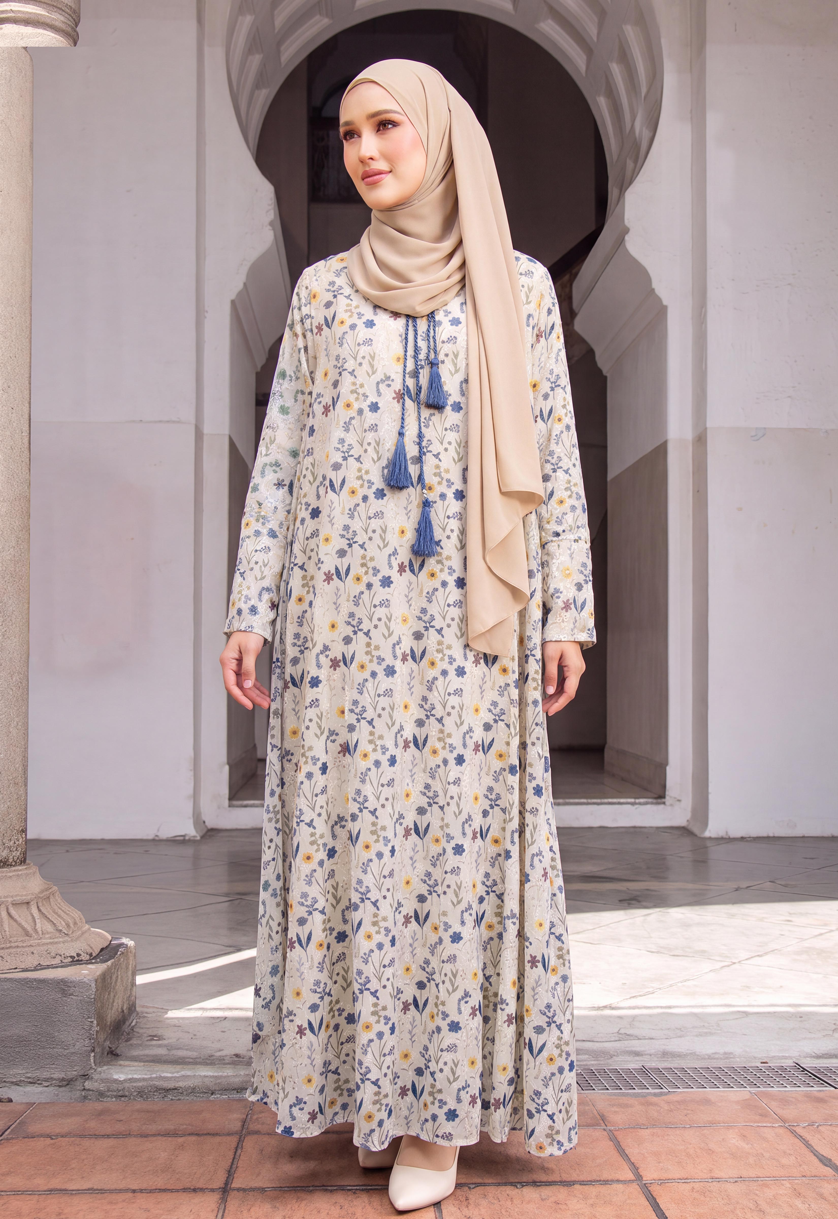 MINAZ JALABIYA | ZAHRA PRINTED JALABIYA - BLUE