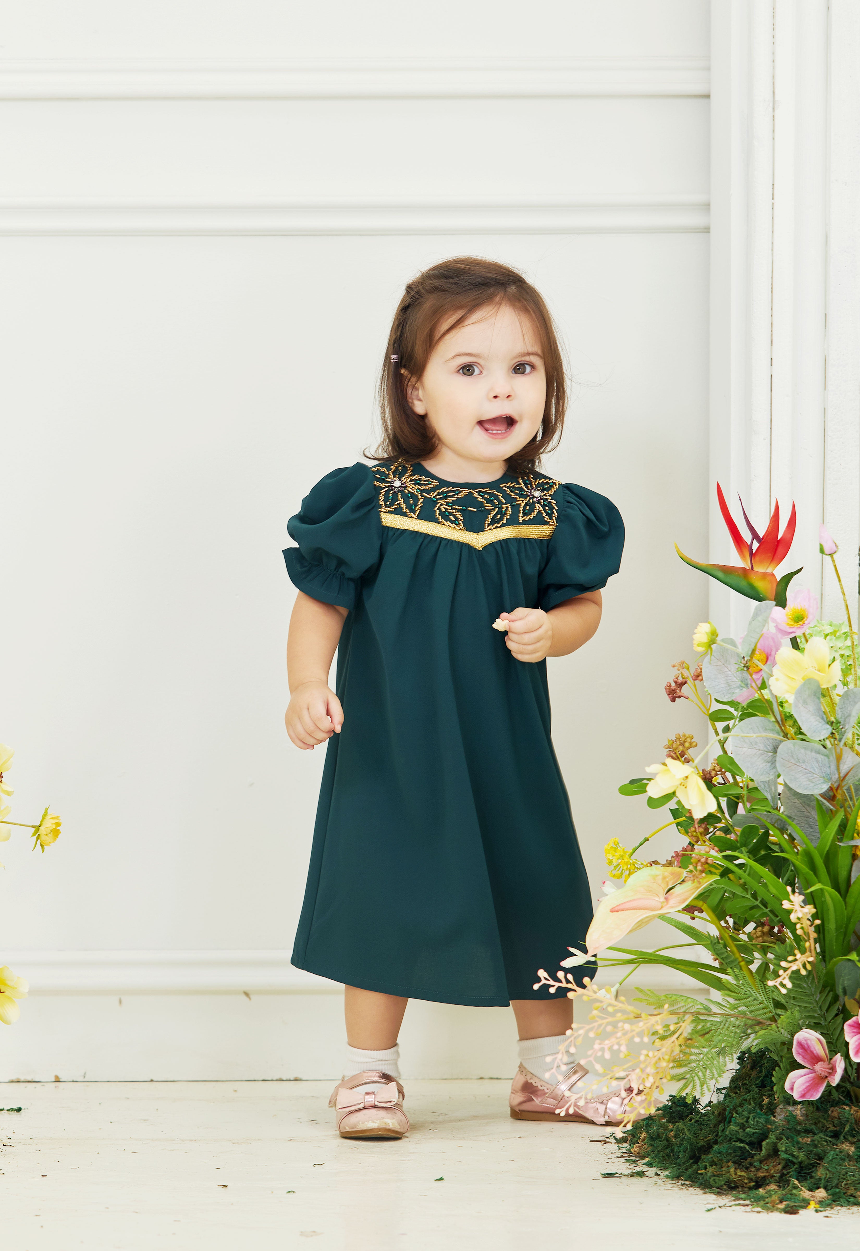 HUMAYRA BABY DRESS - EMERALD GREEN