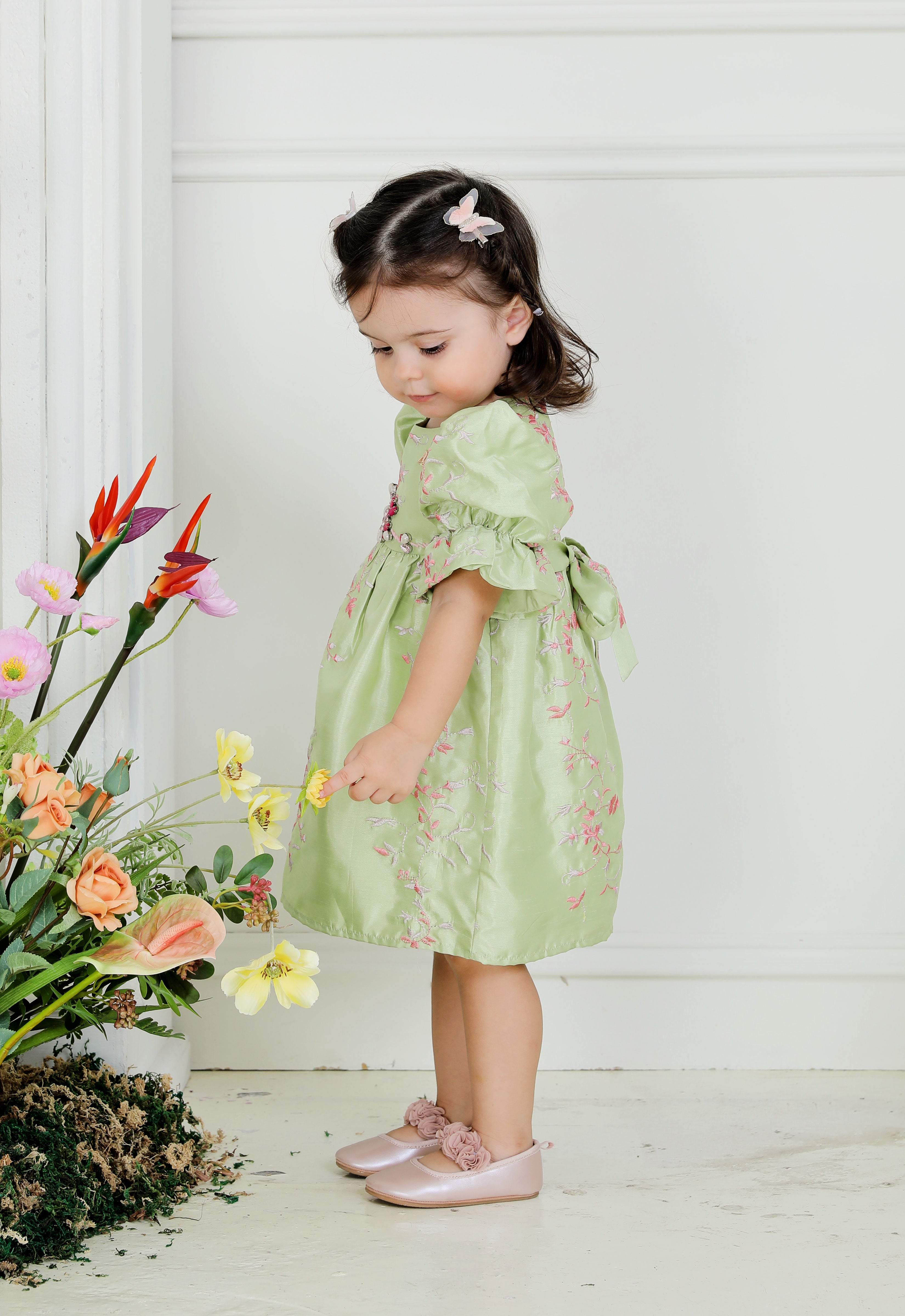 RABECCA LUXE BABY DRESS - GREEN PINK