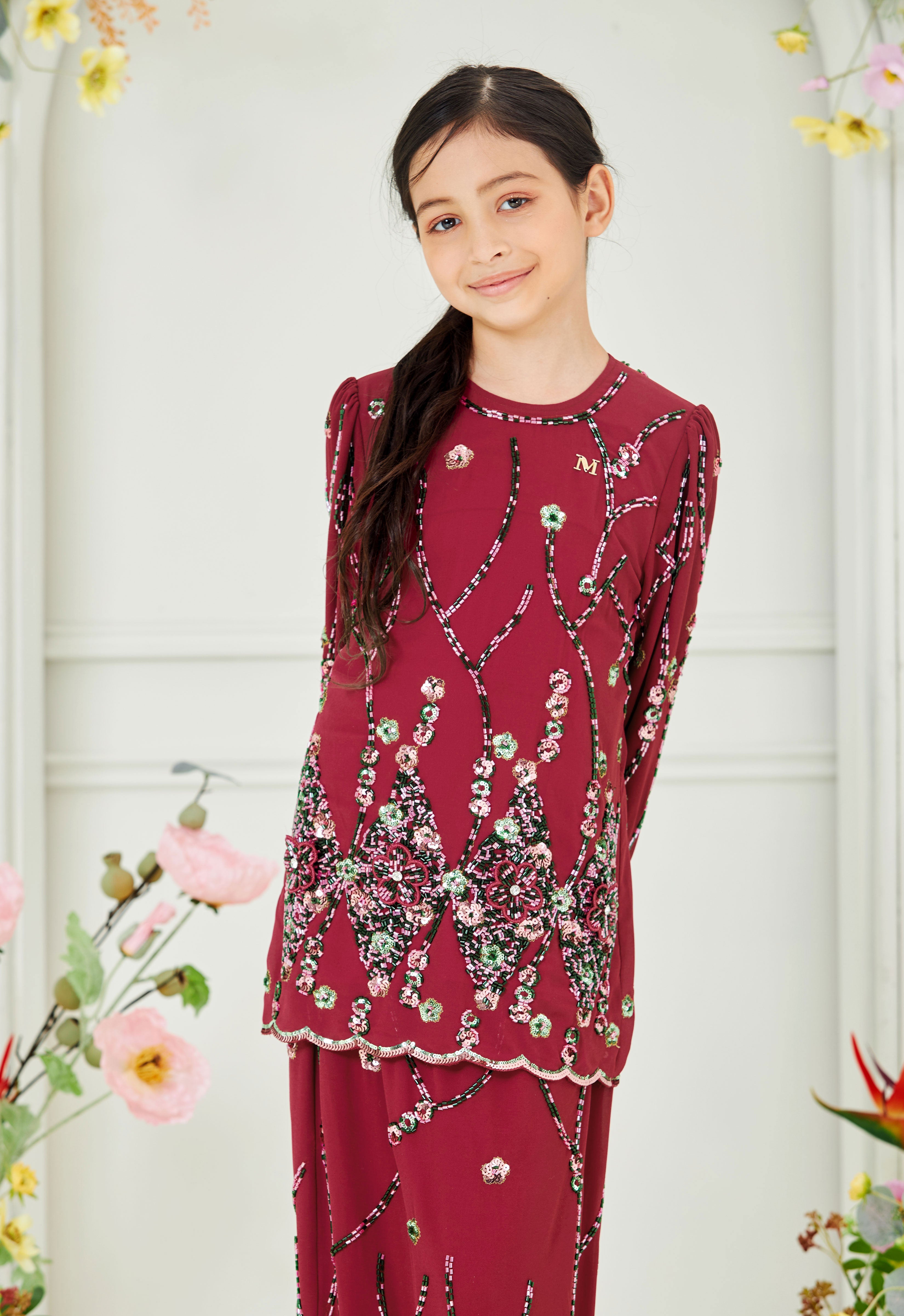 WAFIYAA SUPER LUXE KIDS KURUNG - MAGENTA
