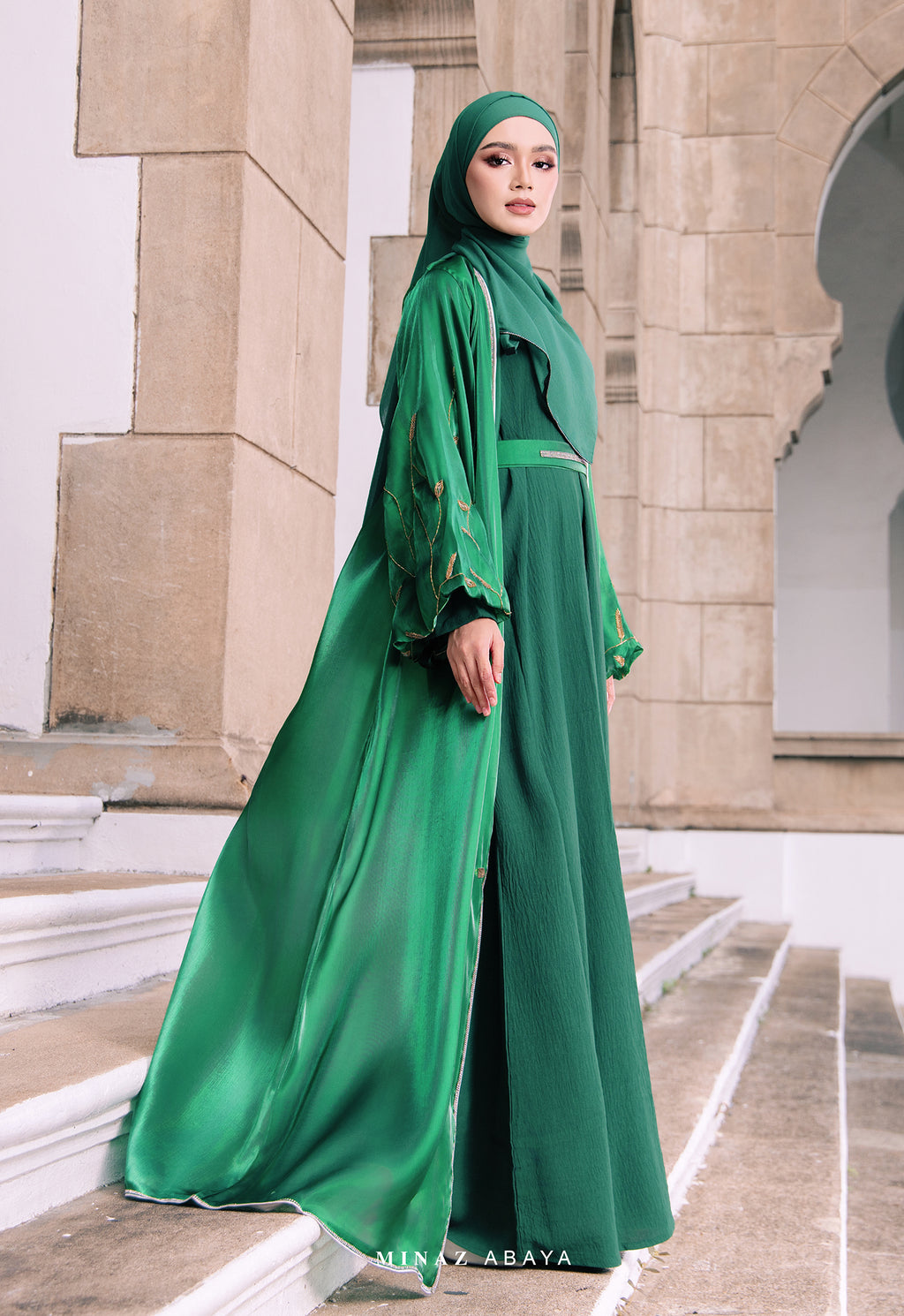 emerald green abaya dress Luxury Slim-Fit Long Sleeve Dress Abaya