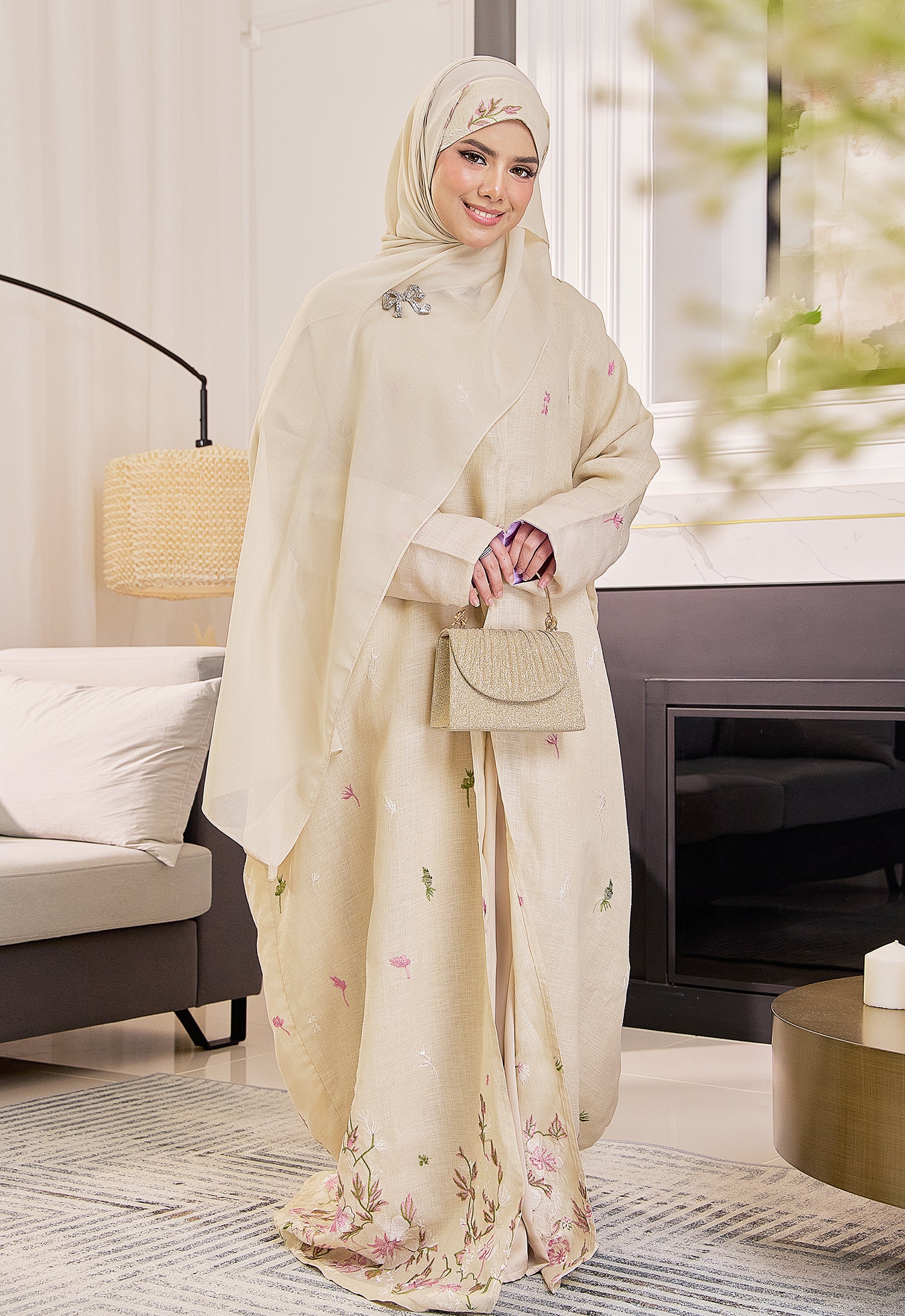 SULTANA EMBROIDERY ABAYA - CREAM