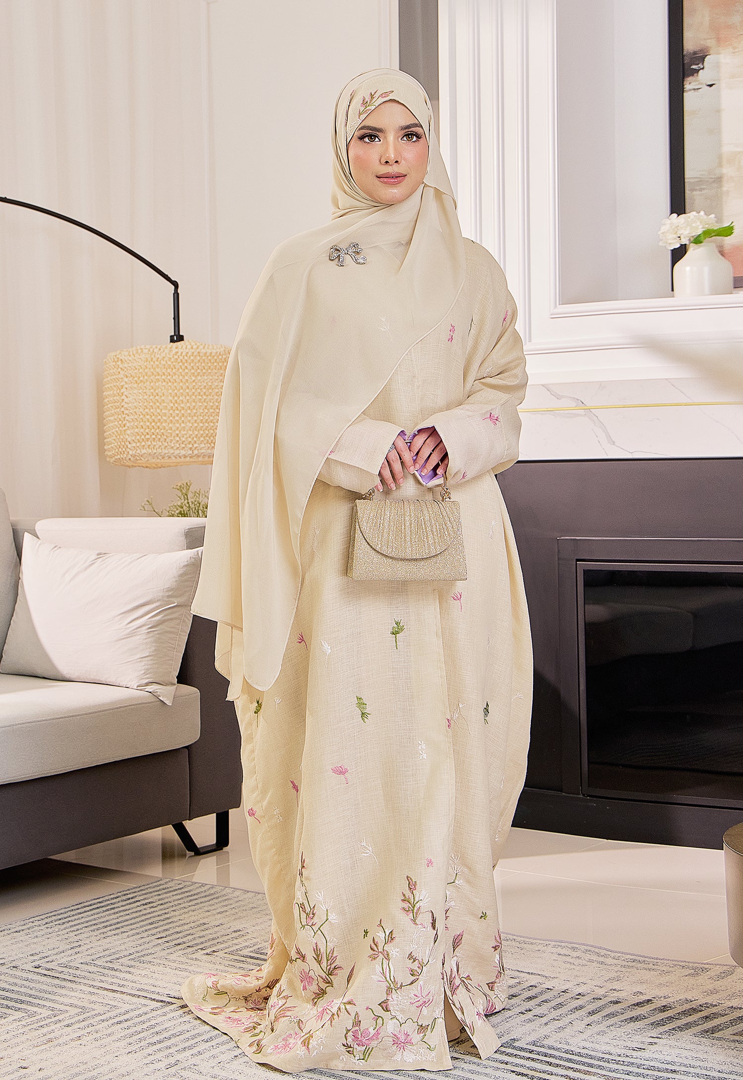 SULTANA EMBROIDERY ABAYA - CREAM