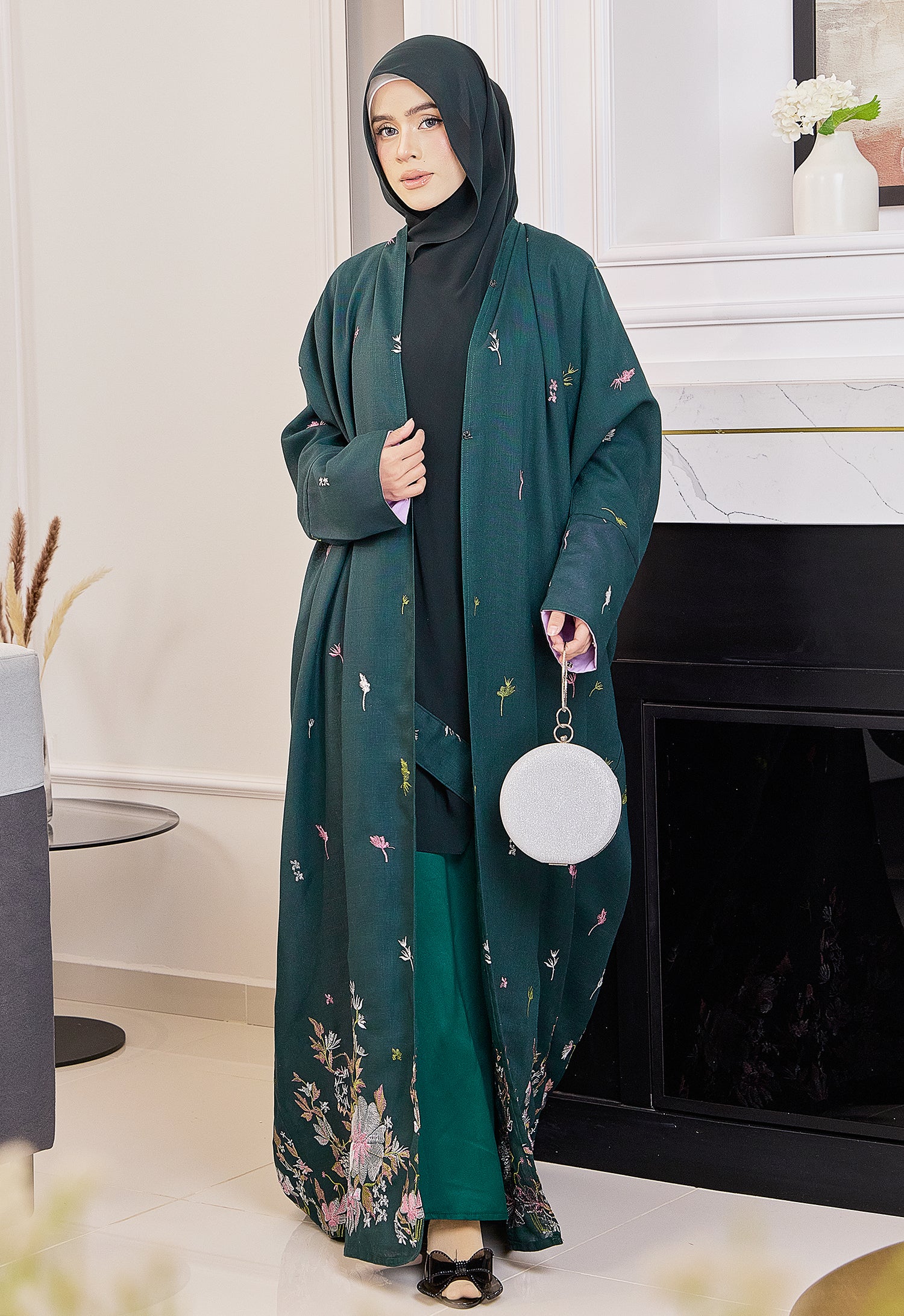 SULTANA EMBROIDERY ABAYA - EMERALD GREEN