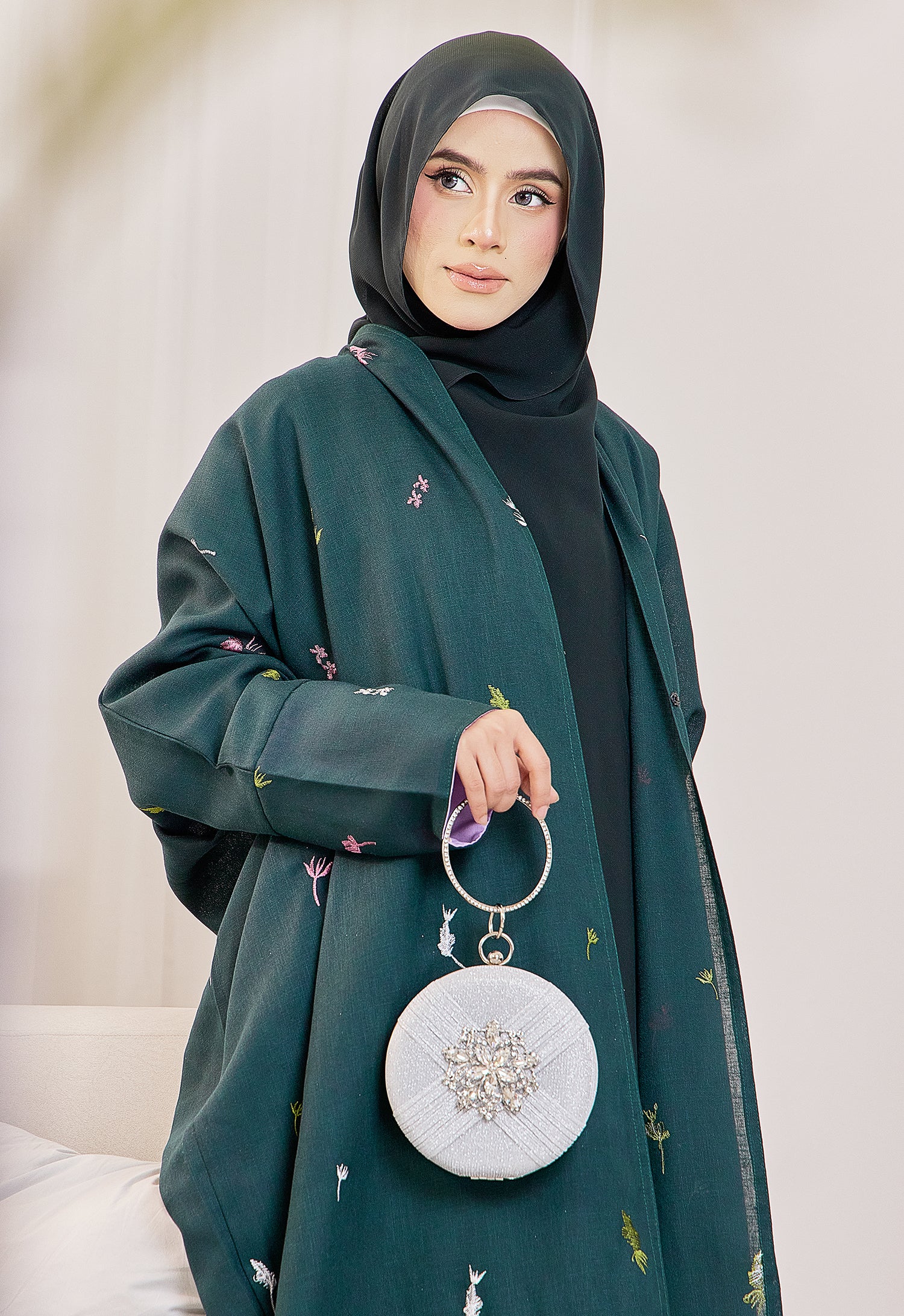 SULTANA EMBROIDERY ABAYA - EMERALD GREEN