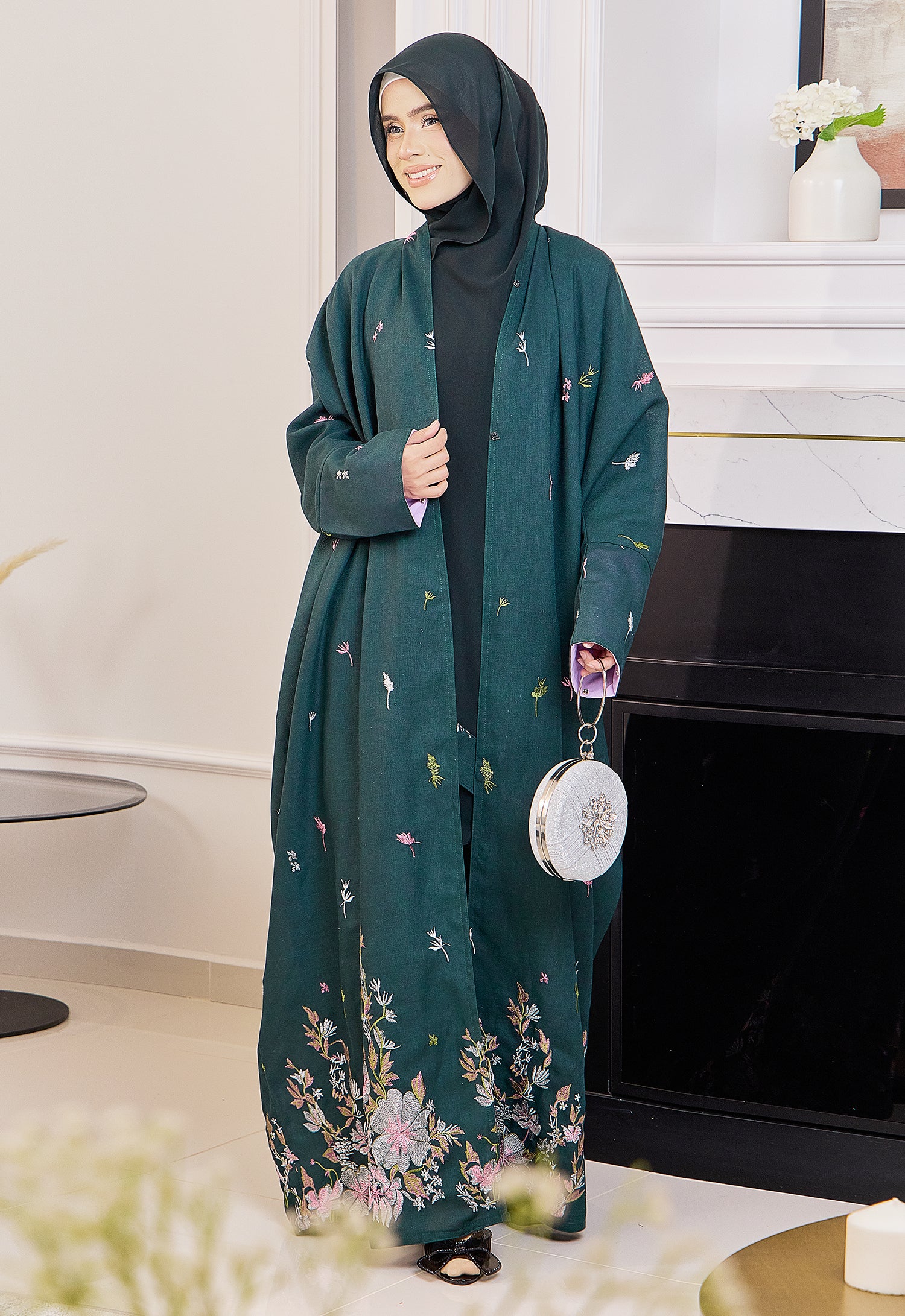 SULTANA EMBROIDERY ABAYA - EMERALD GREEN