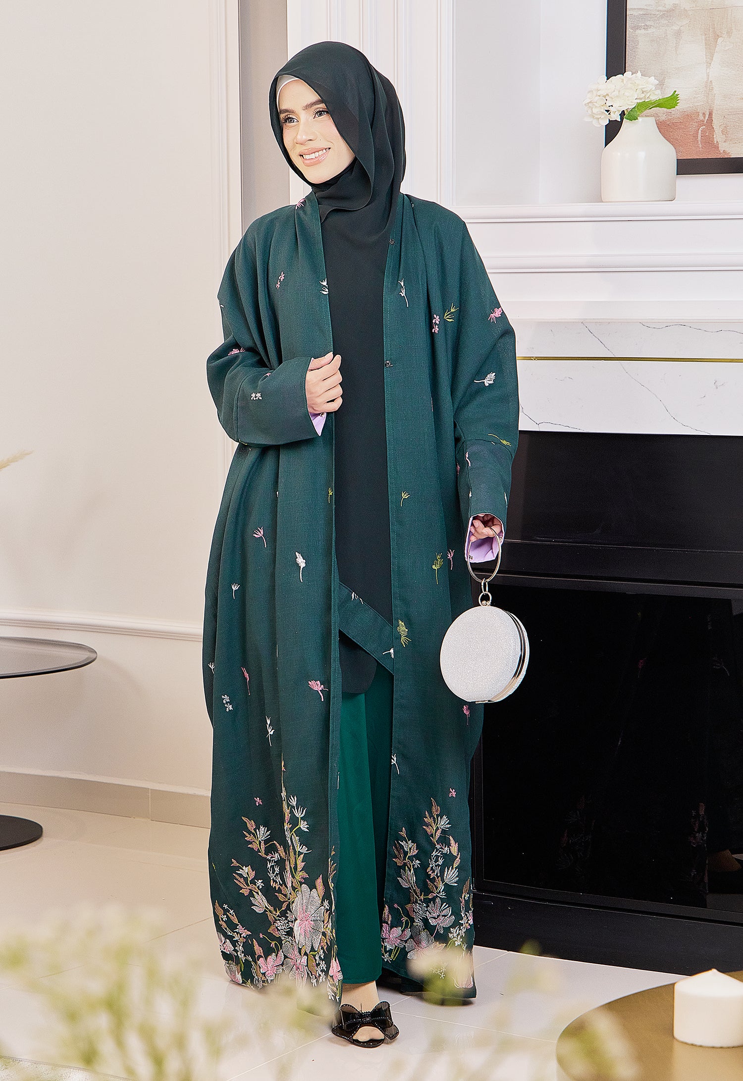 SULTANA EMBROIDERY ABAYA - EMERALD GREEN