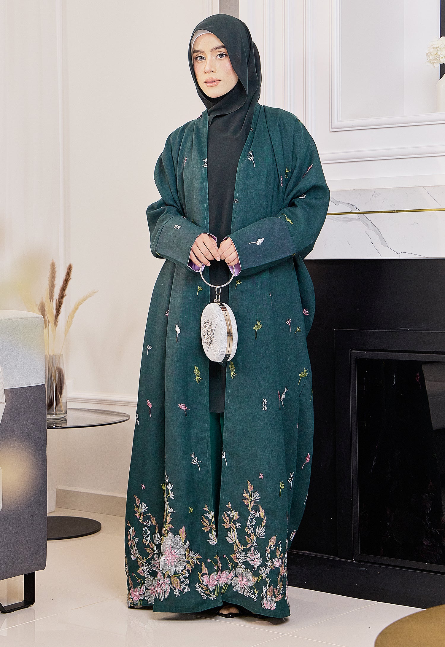 SULTANA EMBROIDERY ABAYA - EMERALD GREEN