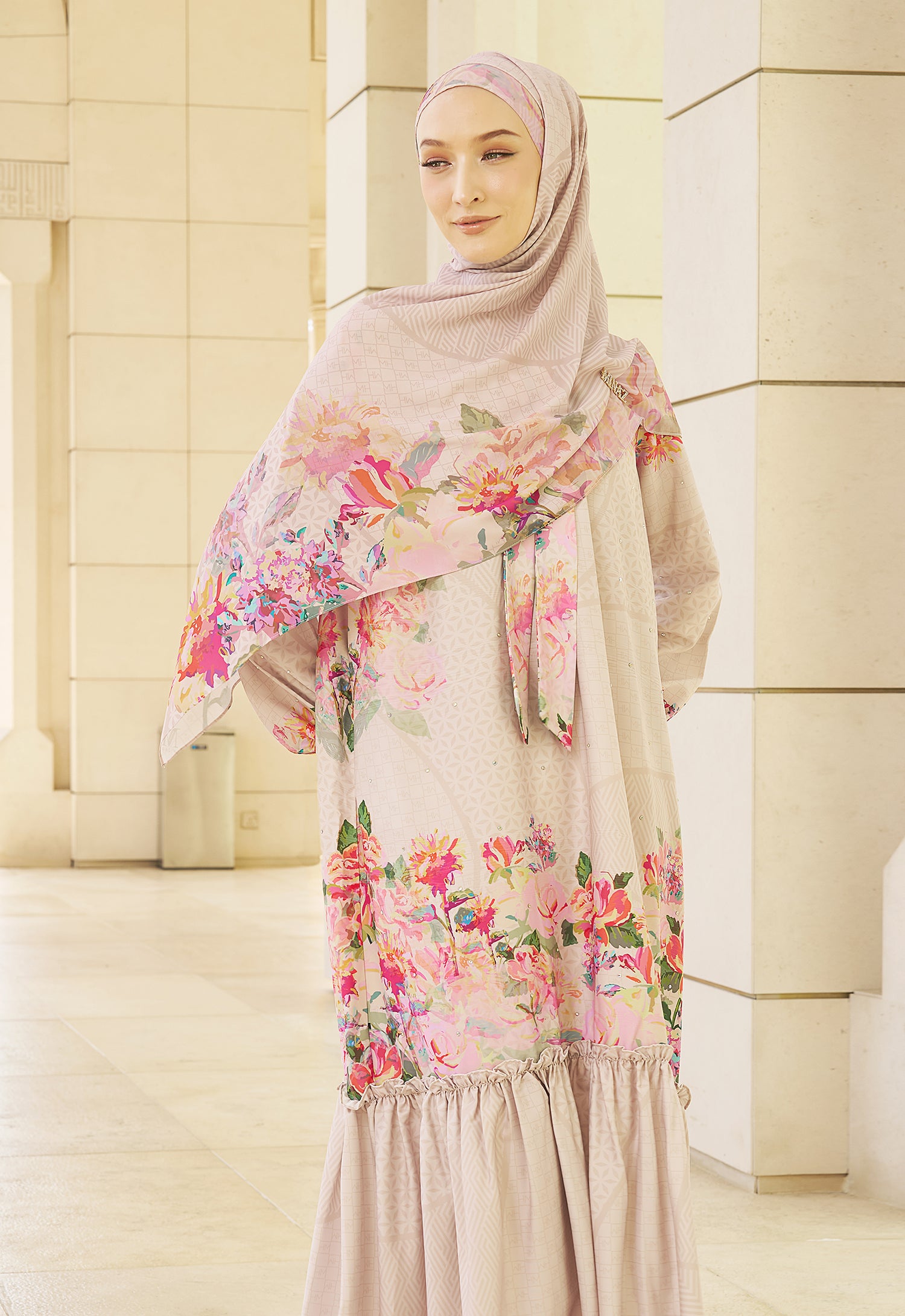 JIWA PRINTED DRESS AMORA - CHAMPAGNE