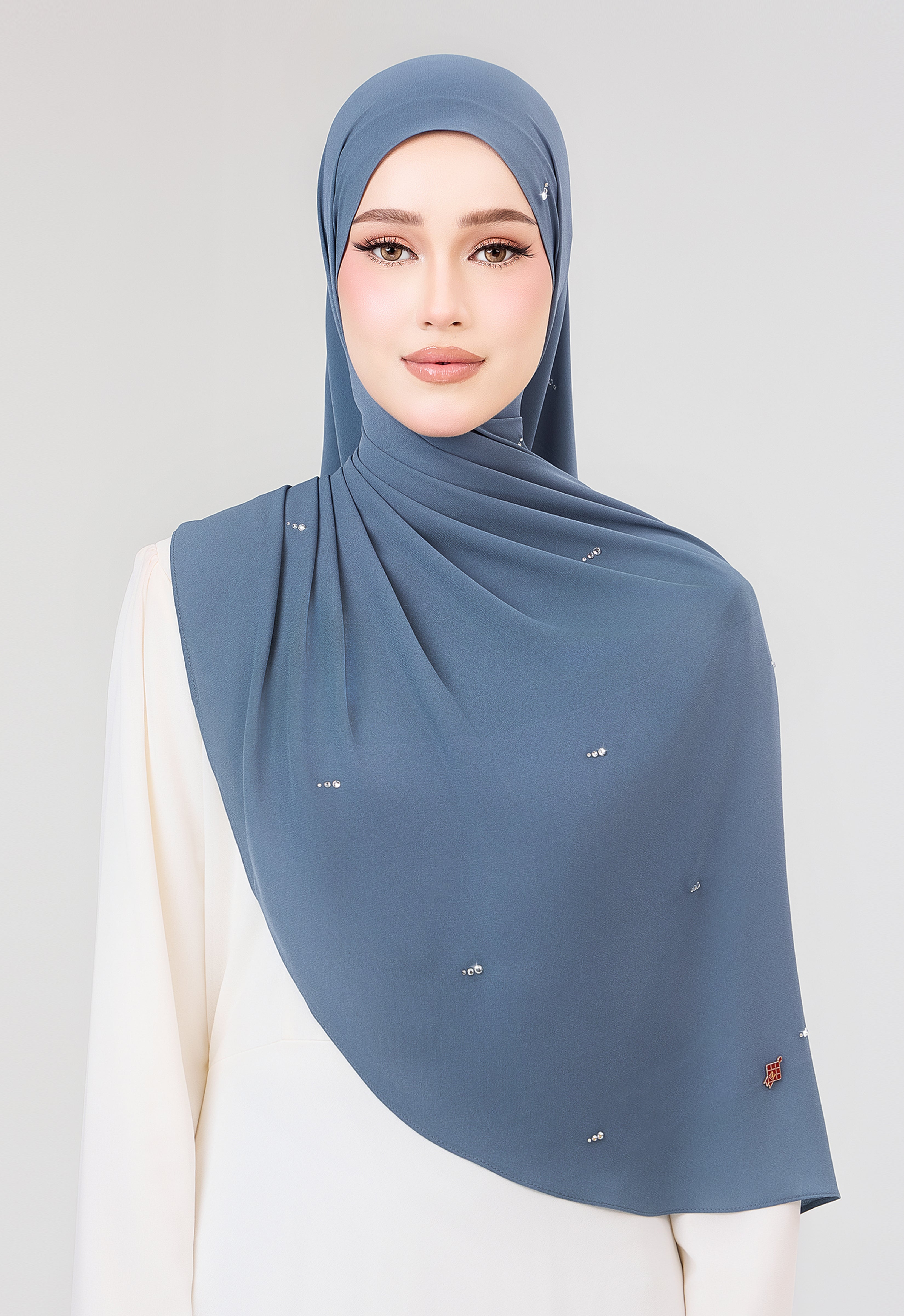 MINAZ HIJAB | SETULUS RAYA PLAIN STONE SHAWL - ASH BLUE