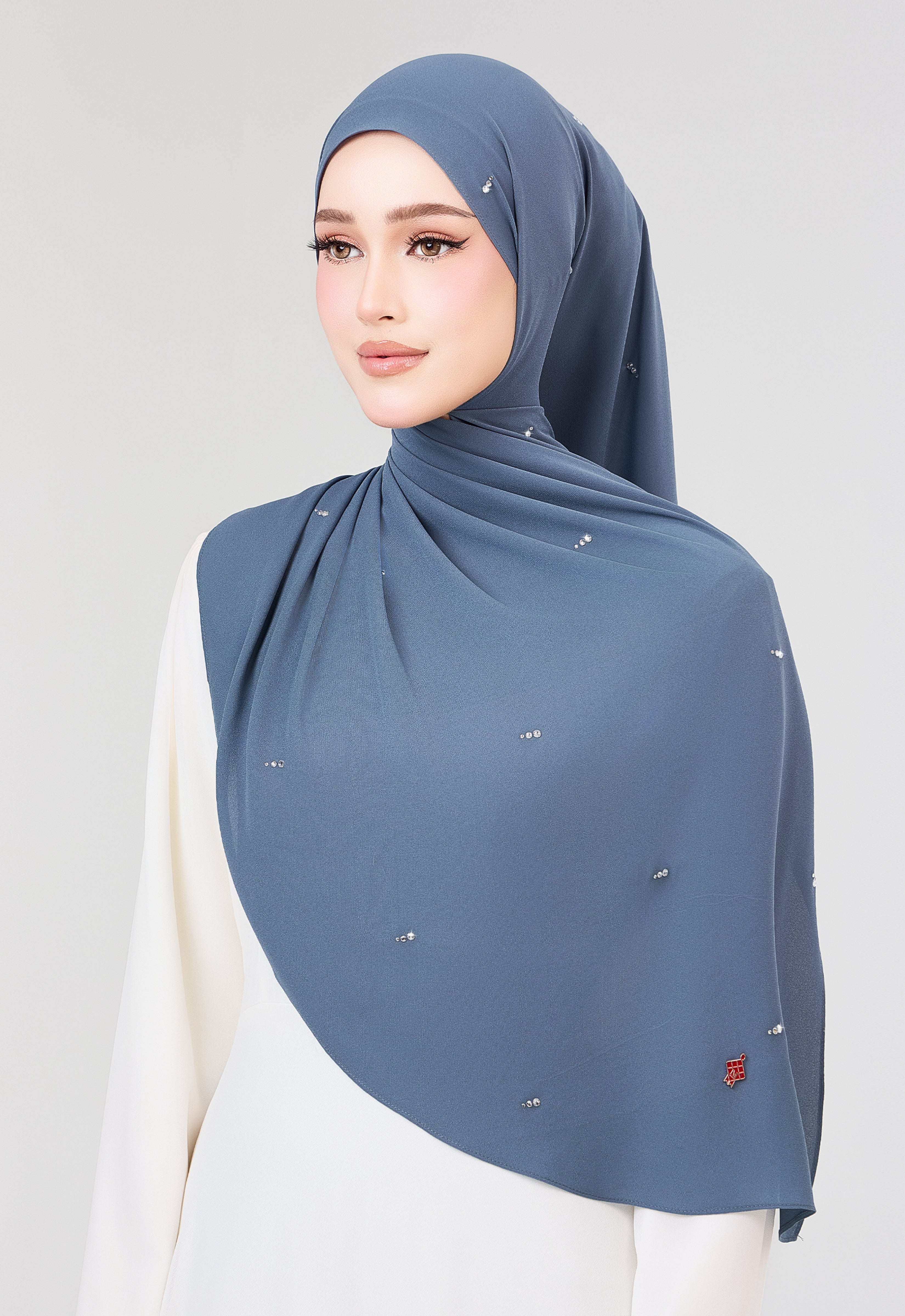 MINAZ HIJAB | SETULUS RAYA PLAIN STONE SHAWL - ASH BLUE
